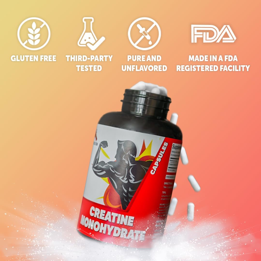750mg Creatine Monohydrate Capsules - 50 Servings - Enhanced Bioavailability - Dietary Supplement for Men and Women
