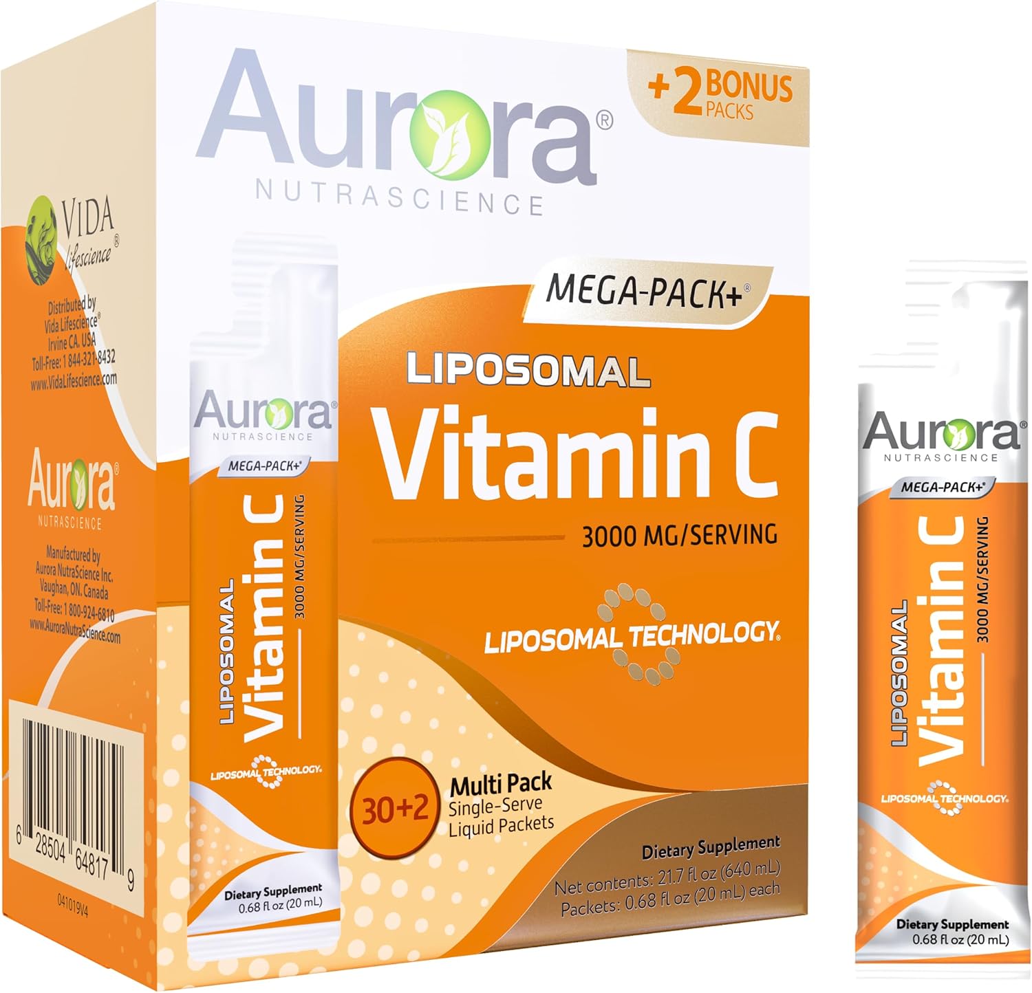 750mg Liposomal Glutathione & 3000mg Vitamin C Immune Support and Antioxidant Bundle by Vida Lifescience Aurora Nutrascience