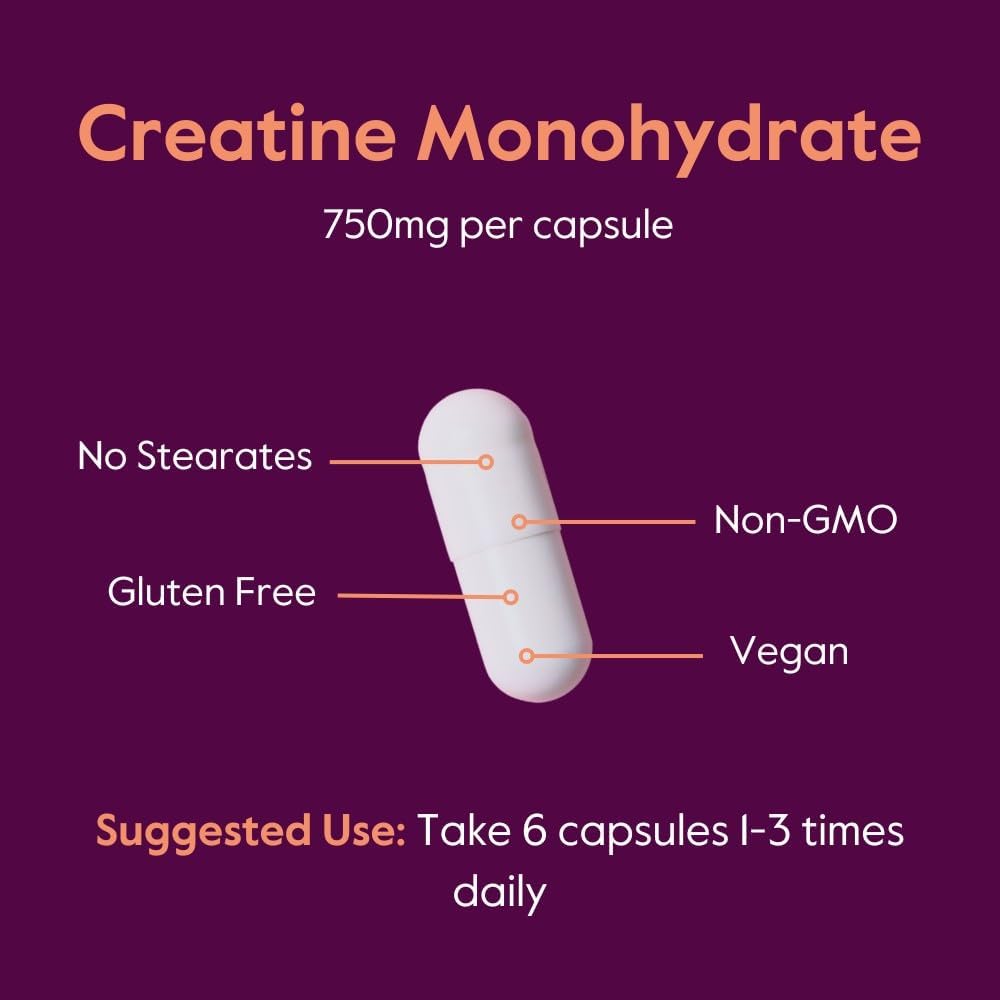 750mg Micronized Creatine Monohydrate Capsules - Vegan, Non-GMO, Gluten Free - 240 Vegetarian Capsules by BESTVITE