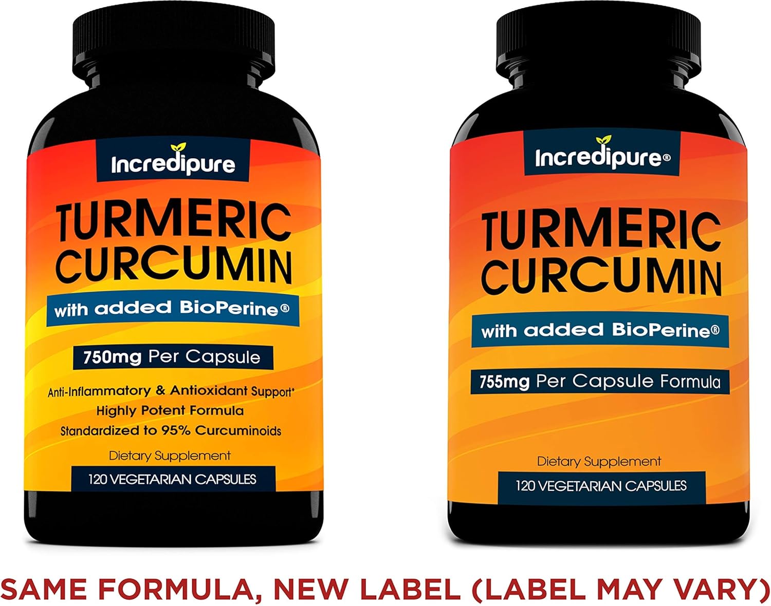 755mg Turmeric Curcumin Capsules with BioPerine - 120 Veggie Capsules by Incredipure