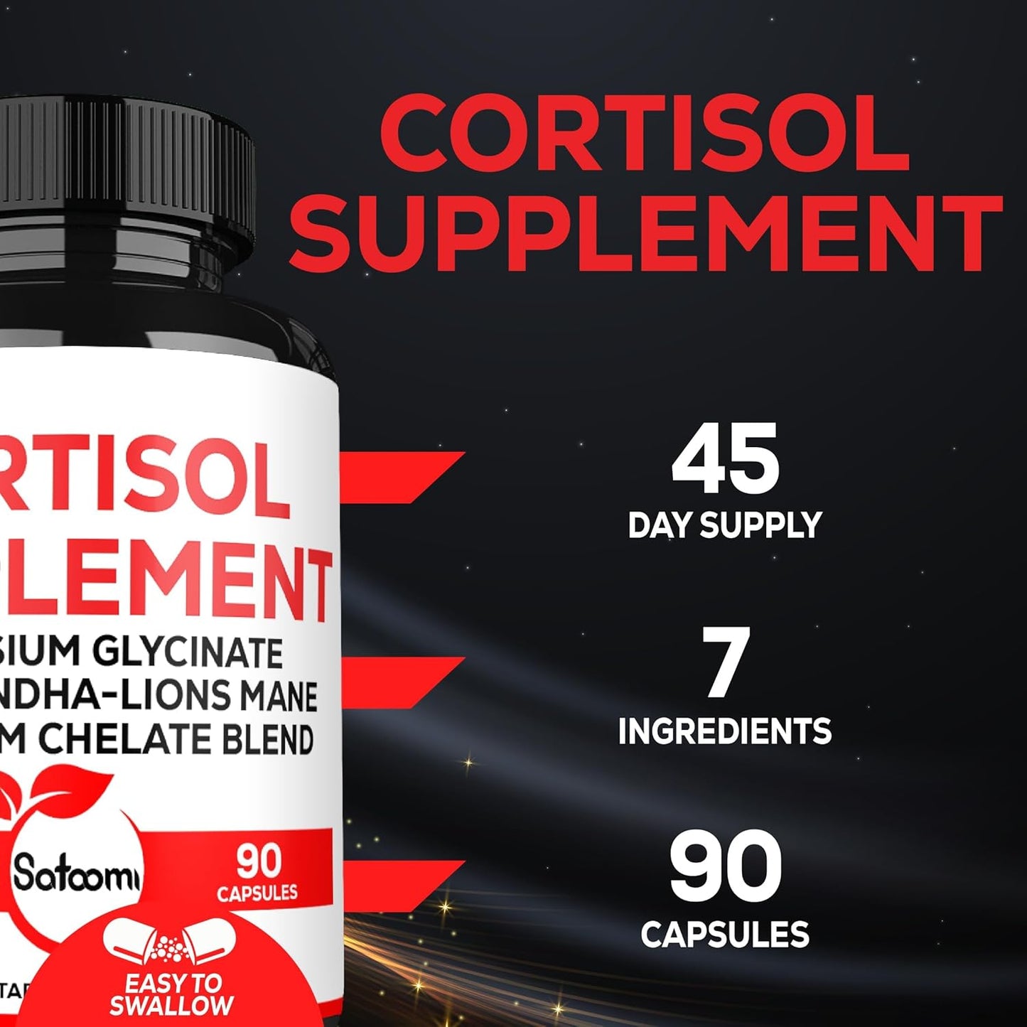7in1 Cortisol Supplement with Magnesium Glycinate and Ashwagandha - Mood Support, Rest, and Resilience - 90 Capsules for 45 Days