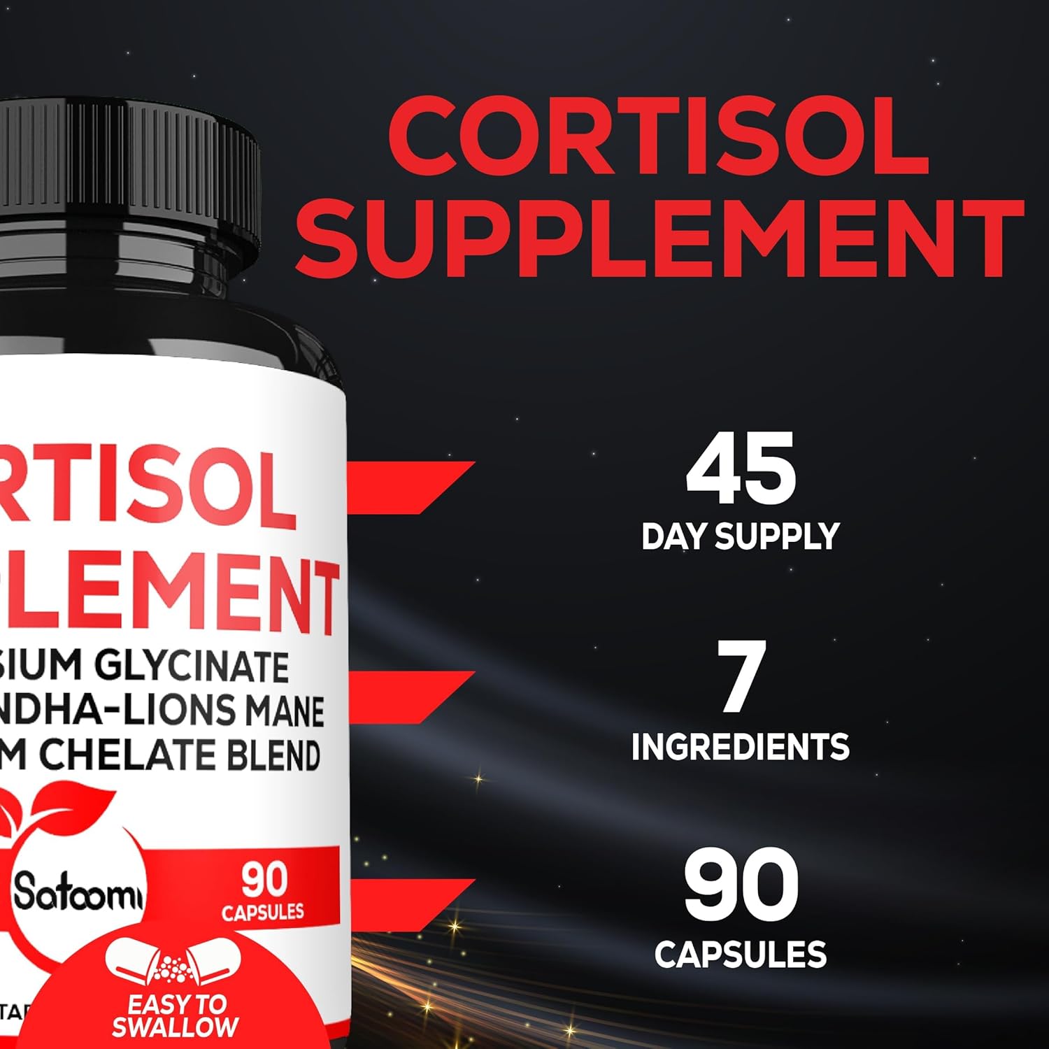 7in1 Cortisol Supplement with Magnesium Glycinate and Ashwagandha - Mood Support, Rest, and Resilience - 90 Capsules for 45 Days