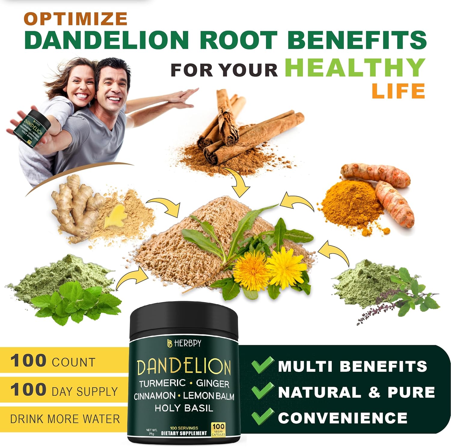 7in1 Herbpy Bundle: Berberine HCl & Dandelion Supplement for Immune, Digestion, and Heart Health Support