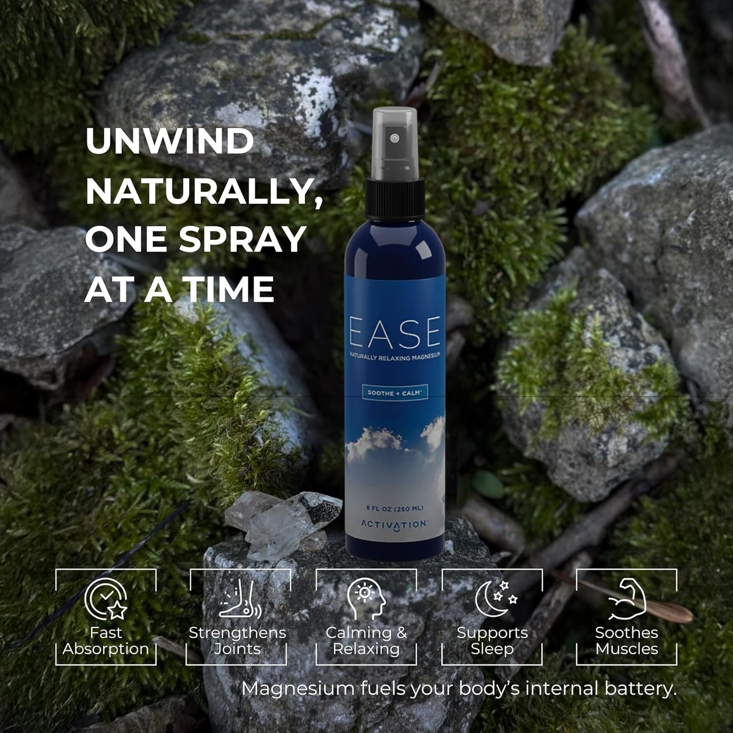 8 fl oz Magnesium Spray for Easy Activation | Fast Absorbing Chloride from Dead Sea | Enhanced Wellness