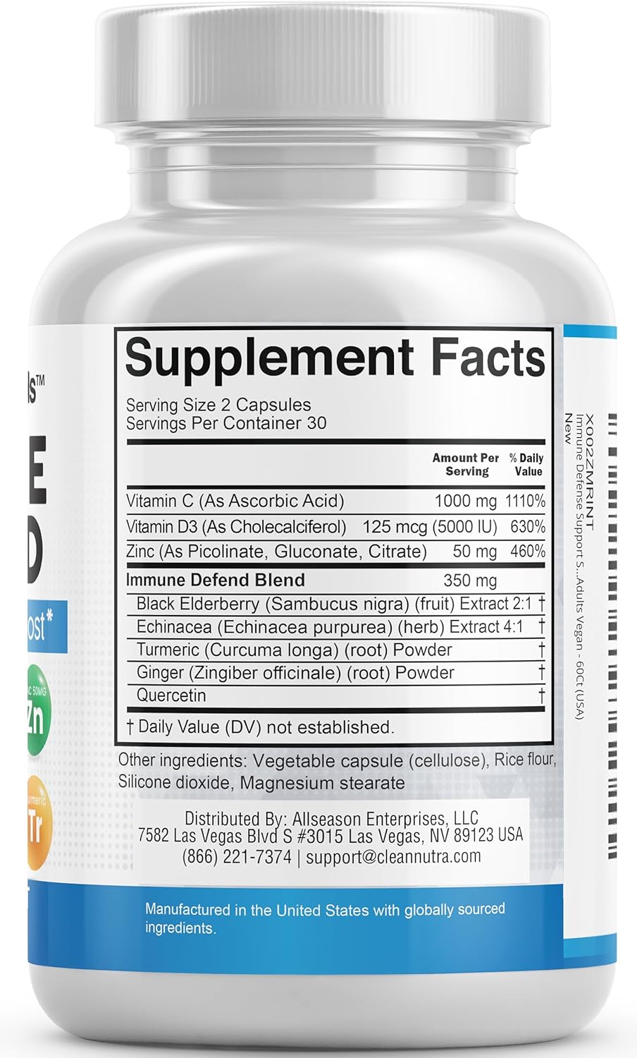 8-in-1 Immune Defense Supplement with Zinc, Quercetin, Vitamin C, D3, Elderberry & Ginger - Boosts Immunity for Adults - 60 Vegan Capsules