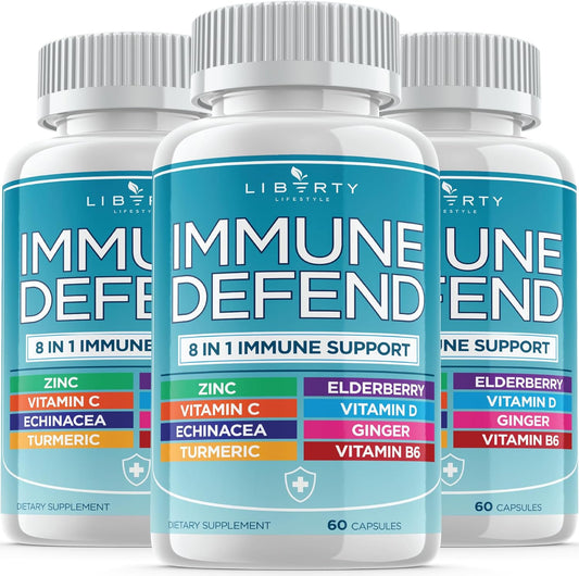 8-in-1 Immune Defense Support Supplement with Zinc, Vitamin C, Elderberry, Vitamin D3, Turmeric, Ginger, and Echinacea - Allergy Relief for Kids and Adults