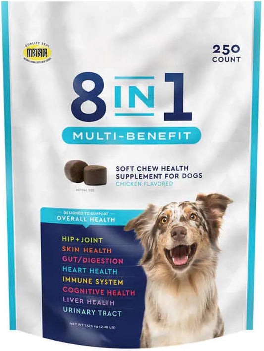 8 in 1 Multi Benefit Soft Chew Health Supplement for Dogs - 250 Count, Vitamin-Rich Formula