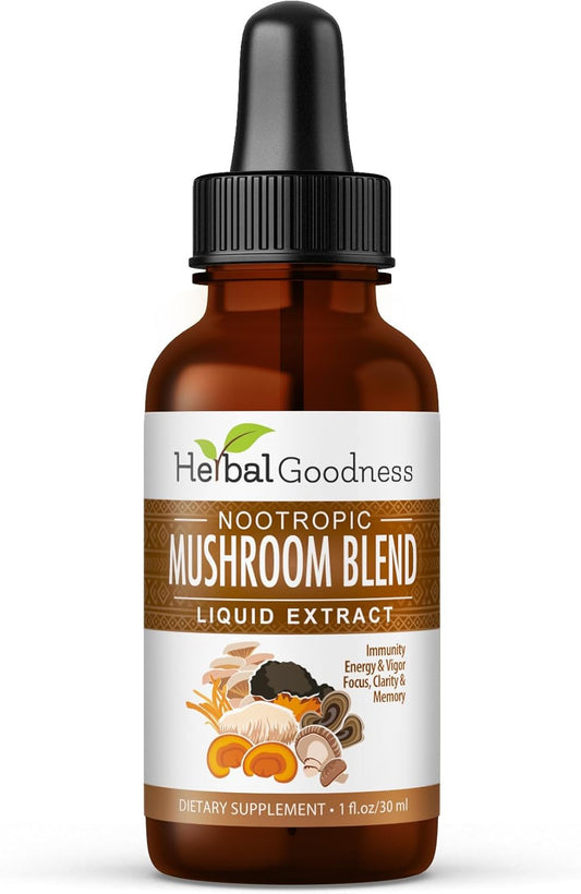 8-in-1 Mushroom Extract Liquid 1 fl oz Bottle | Nootropic Tincture with Lion's Mane, Reishi, Turkey Tail, Cordyceps & More for Immune Support & Cognitive Function
