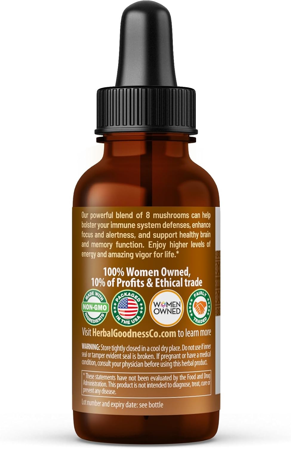 8-in-1 Mushroom Extract Liquid 1 fl oz Bottle | Nootropic Tincture with Lion's Mane, Reishi, Turkey Tail, Cordyceps & More for Immune Support & Cognitive Function
