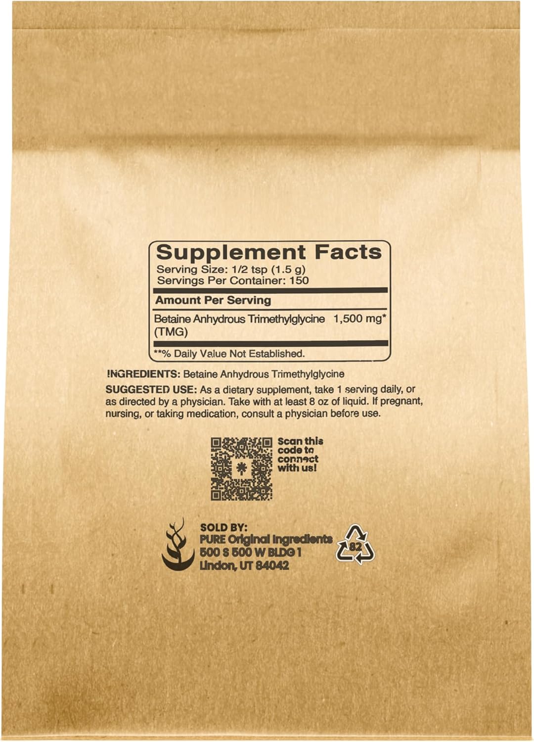 8 Ounce Vegan and Gluten-Free Trimethylglycine (TMG) Powder with Pure Original Ingredients