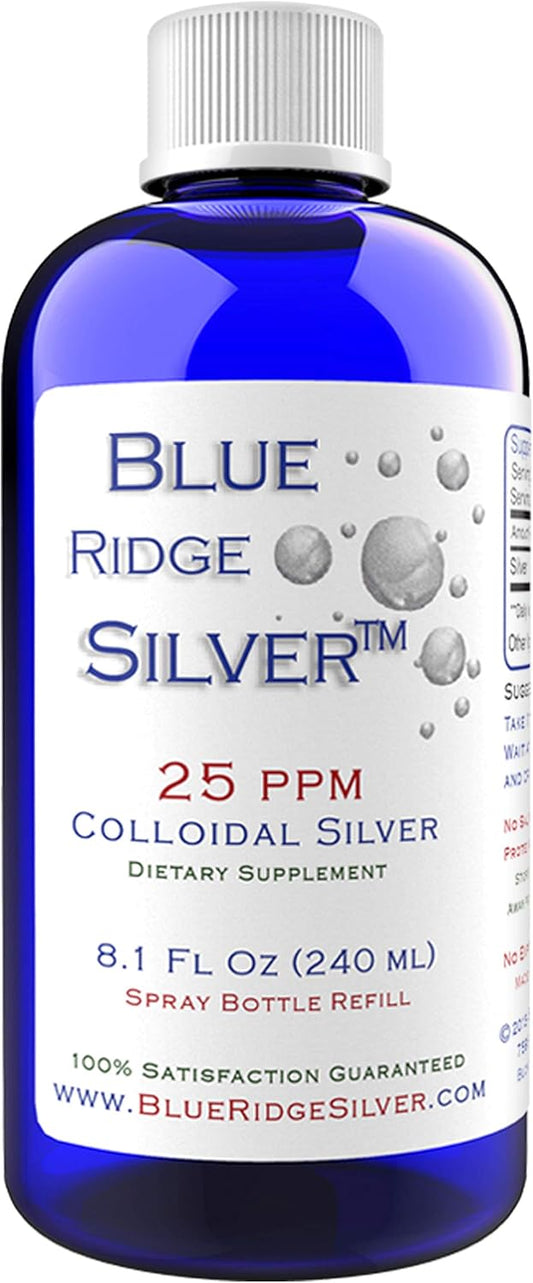 8 oz Blue Ridge Silver Colloidal Silver 25 ppm for Natural Immune Support