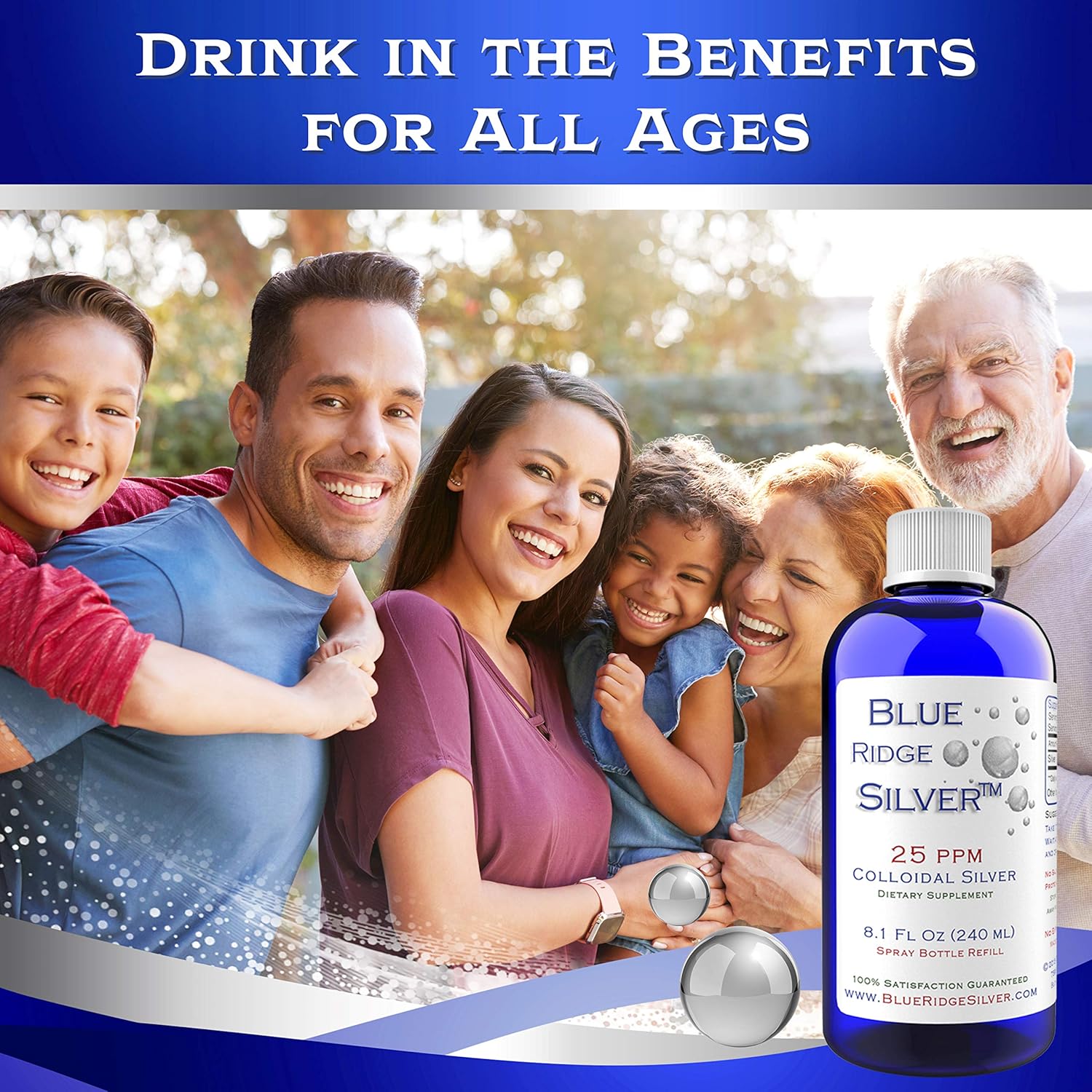 8 oz Blue Ridge Silver Colloidal Silver 25 ppm for Natural Immune Support