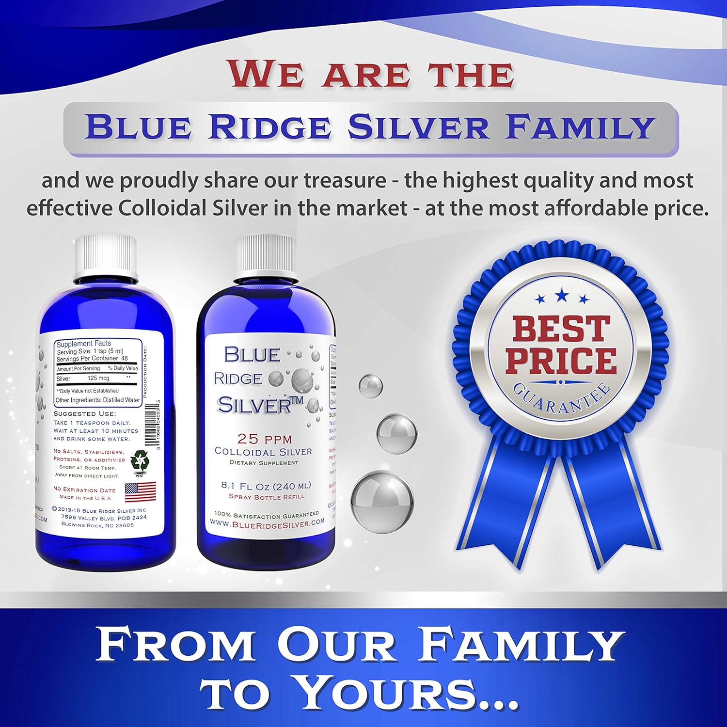 8 oz Blue Ridge Silver Colloidal Silver 25 ppm for Natural Immune Support