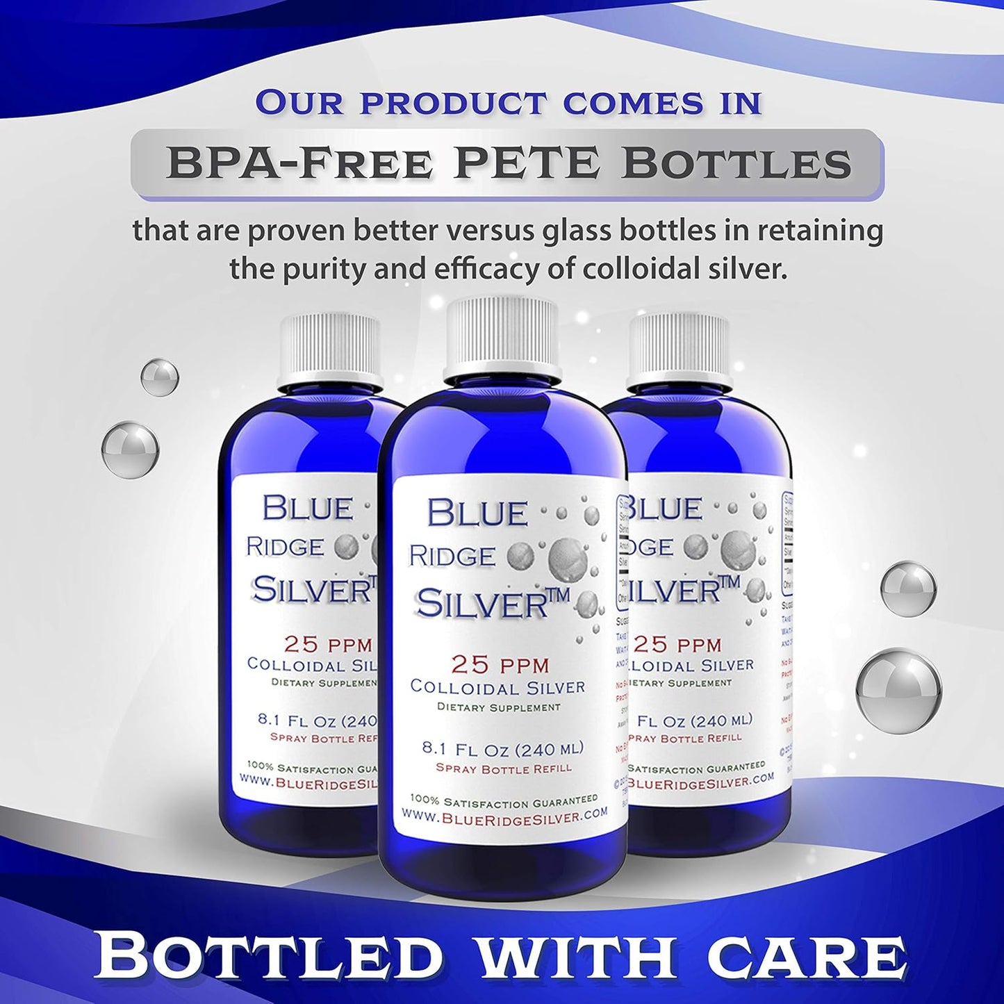 8 oz Blue Ridge Silver Colloidal Silver 25 ppm for Natural Immune Support