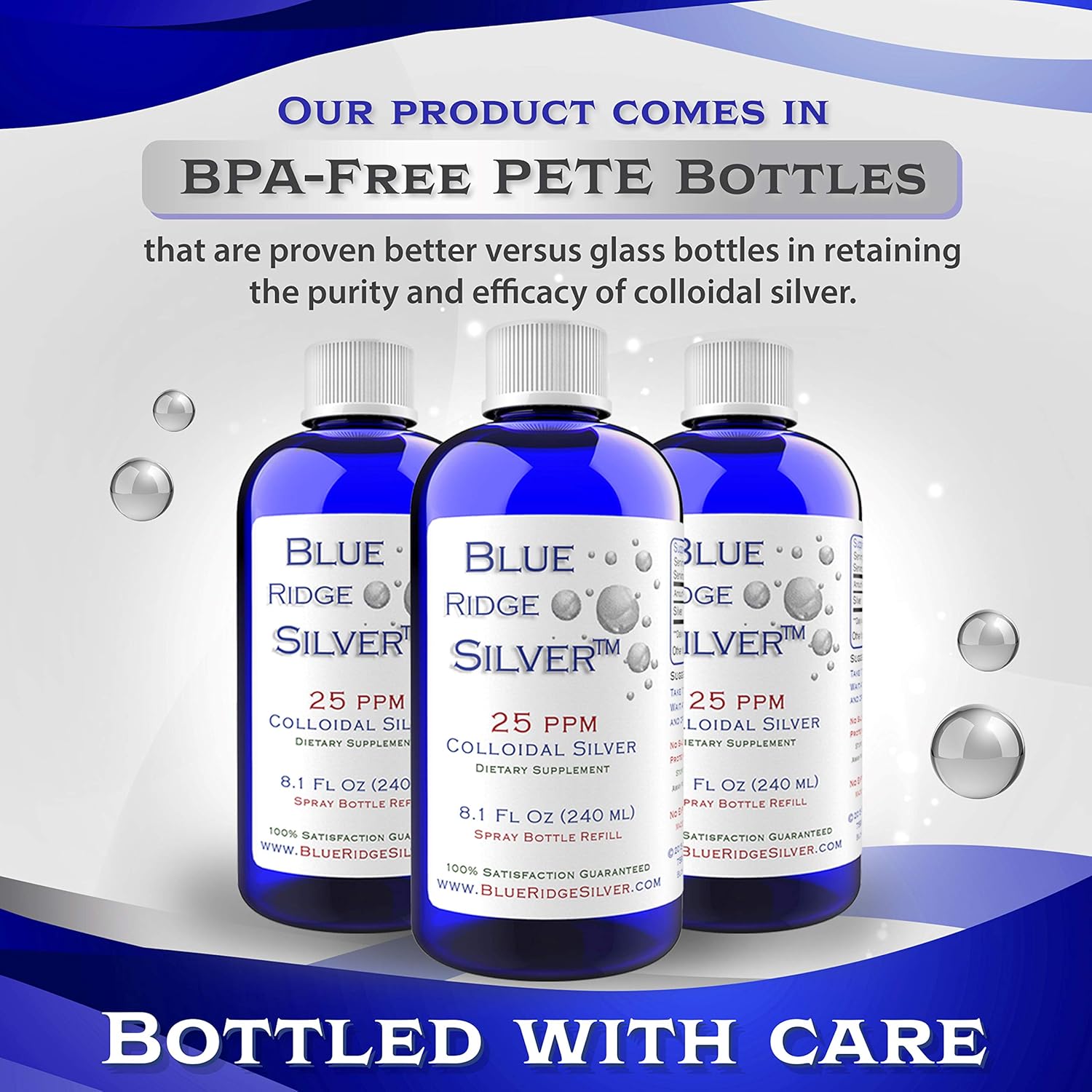8 oz Blue Ridge Silver Colloidal Silver 25 ppm for Natural Immune Support