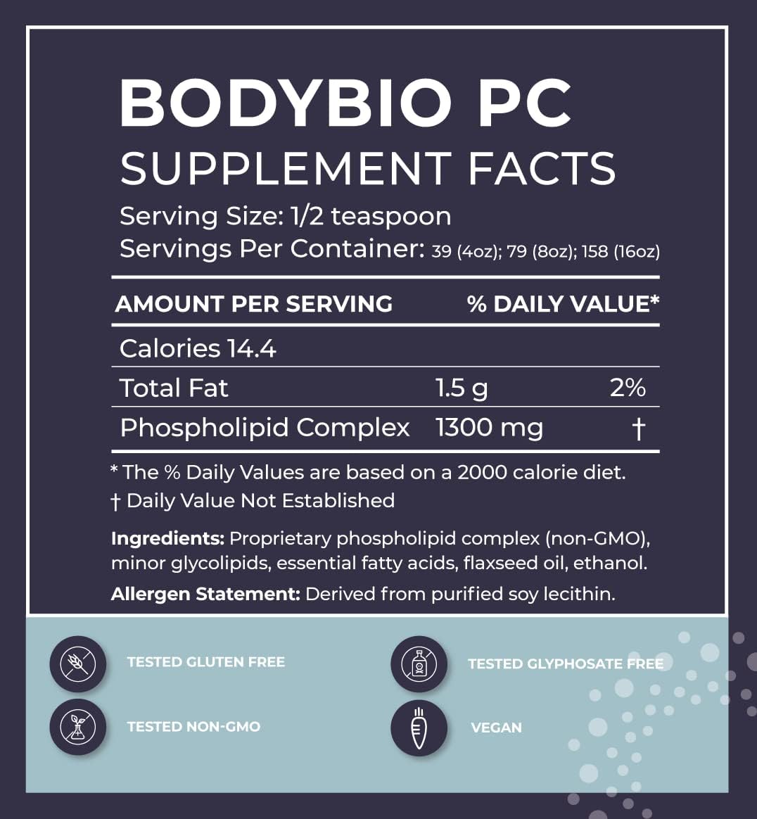 8 oz BodyBio Phospholipid Complex Brain Supplement - Boost Focus, Memory & Cellular Repair with Phosphatidylcholine - Nootropic for Healthy Aging
