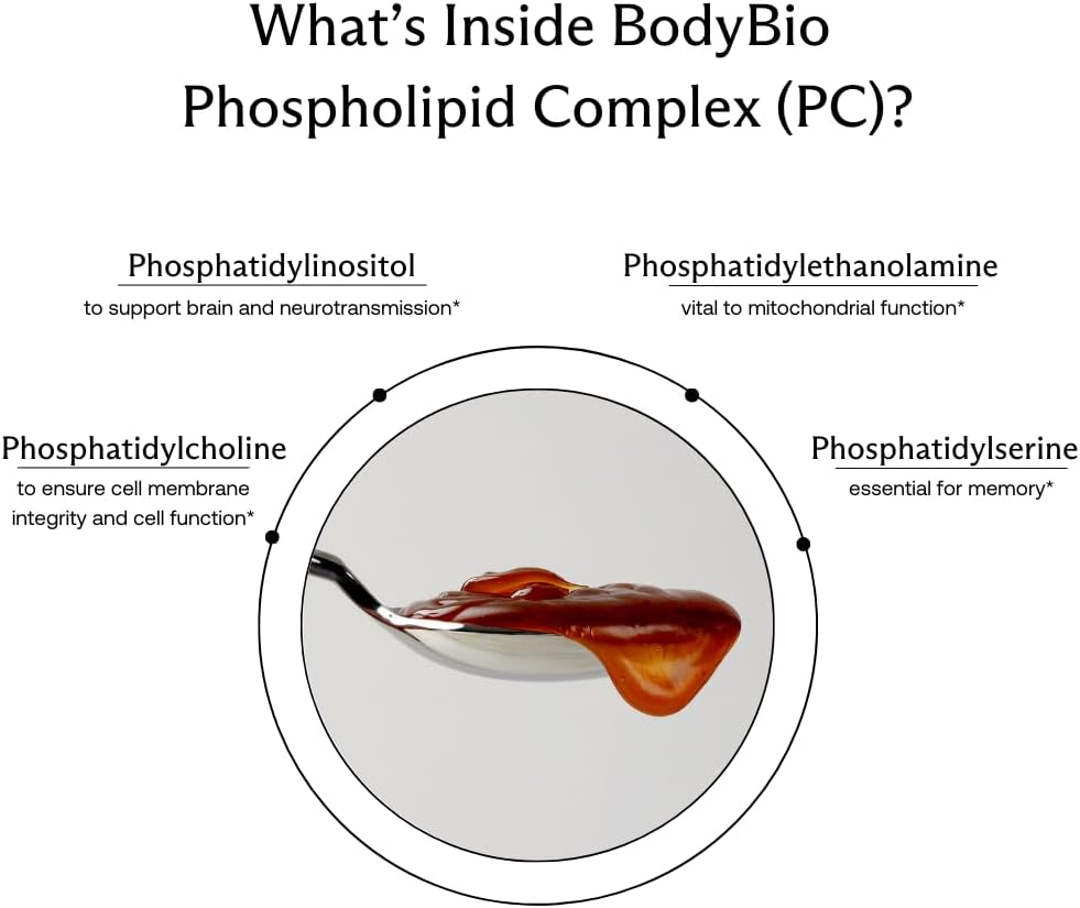 8 oz BodyBio Phospholipid Complex Brain Supplement - Boost Focus, Memory & Cellular Repair with Phosphatidylcholine - Nootropic for Healthy Aging