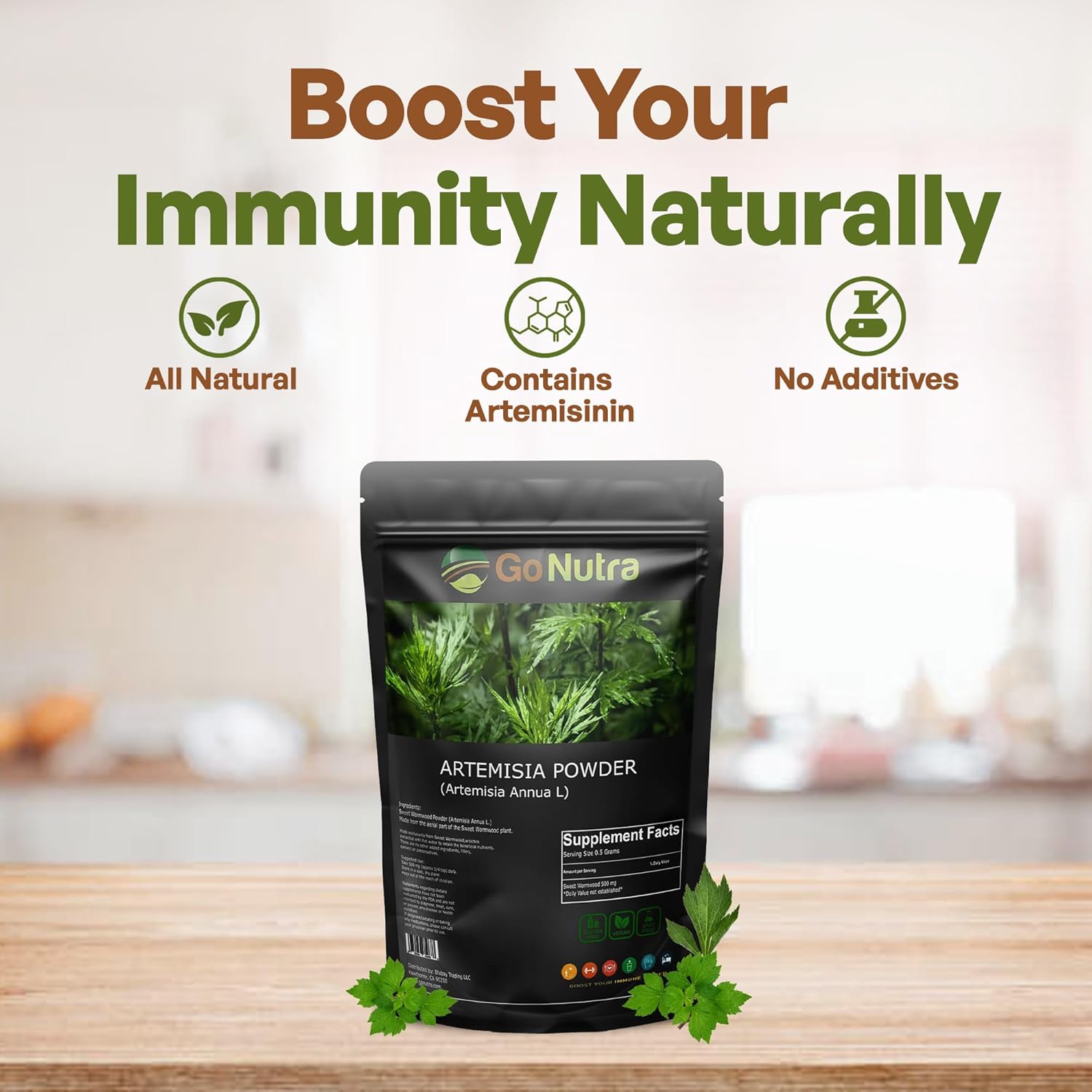 8 oz Go Nutra Sweet Wormwood Powder - Pure Artemisia Annua Annua Artemisinin Herbal Supplement - Non-GMO
