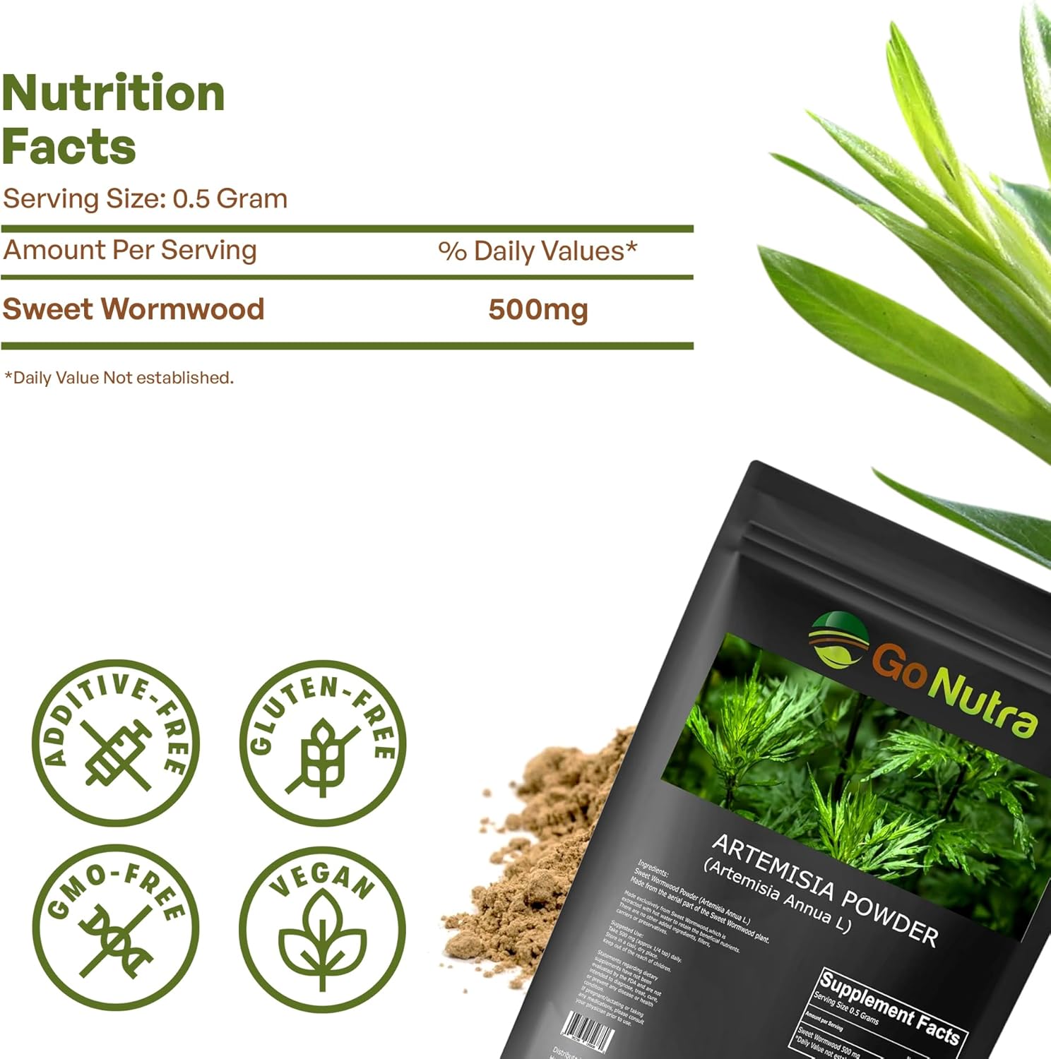 8 oz Go Nutra Sweet Wormwood Powder - Pure Artemisia Annua Annua Artemisinin Herbal Supplement - Non-GMO