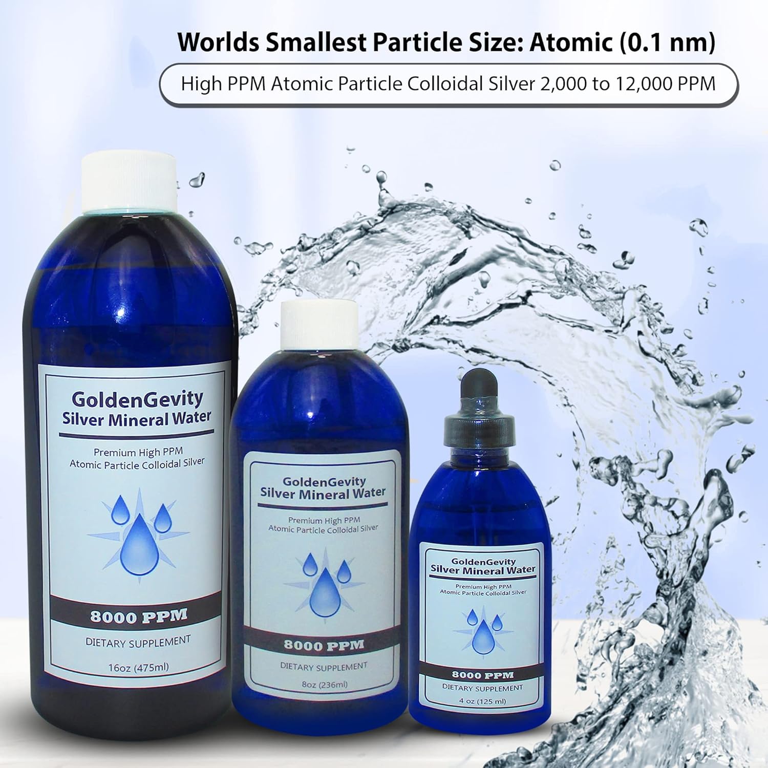 8 oz GoldenGevity Bioactive Atomic Colloidal Silver - 8000 PPM Trace Mineral Immune Support Supplement, Non-Toxic & Non-GMO