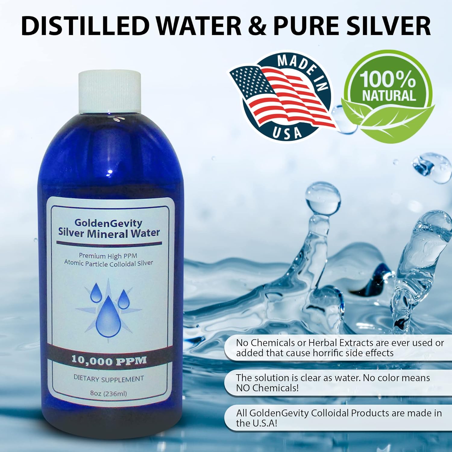 8 oz GoldenGevity Bioactive Atomic Colloidal Silver - 8000 PPM Trace Mineral Immune Support Supplement, Non-Toxic & Non-GMO