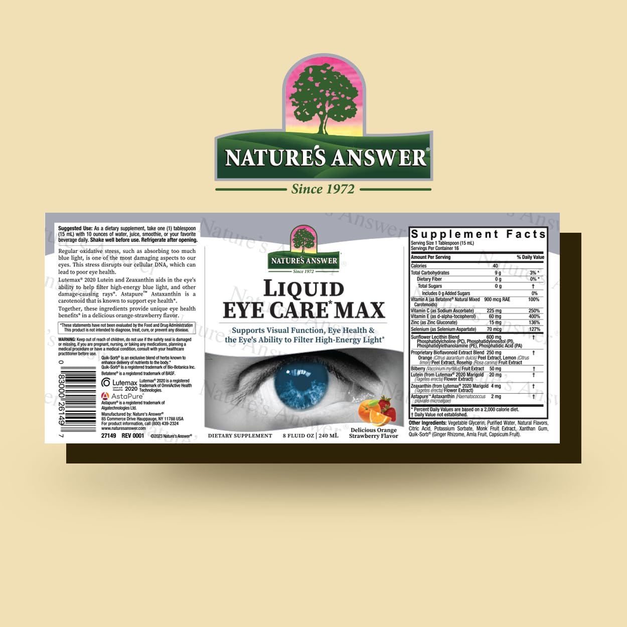 8 oz Liquid Eye Care Supplement | Supports Visual Function | Non-GMO | Gluten Free | Vegetarian | Made in USA | Great Taste | Nature's Answer