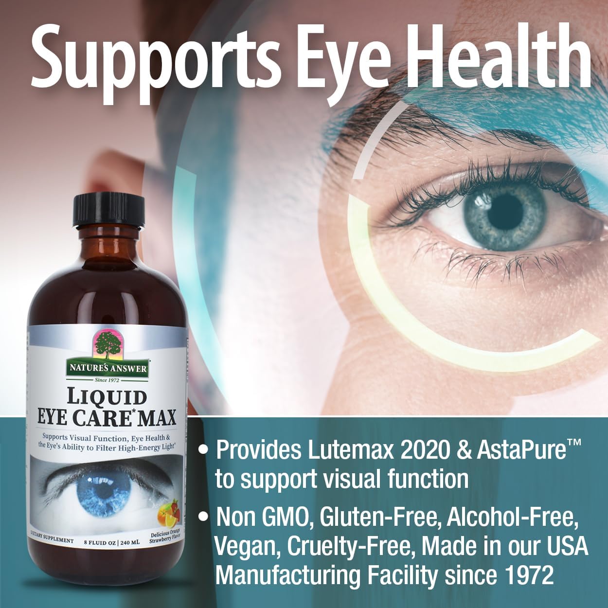8 oz Liquid Eye Care Supplement | Supports Visual Function | Non-GMO | Gluten Free | Vegetarian | Made in USA | Great Taste | Nature's Answer