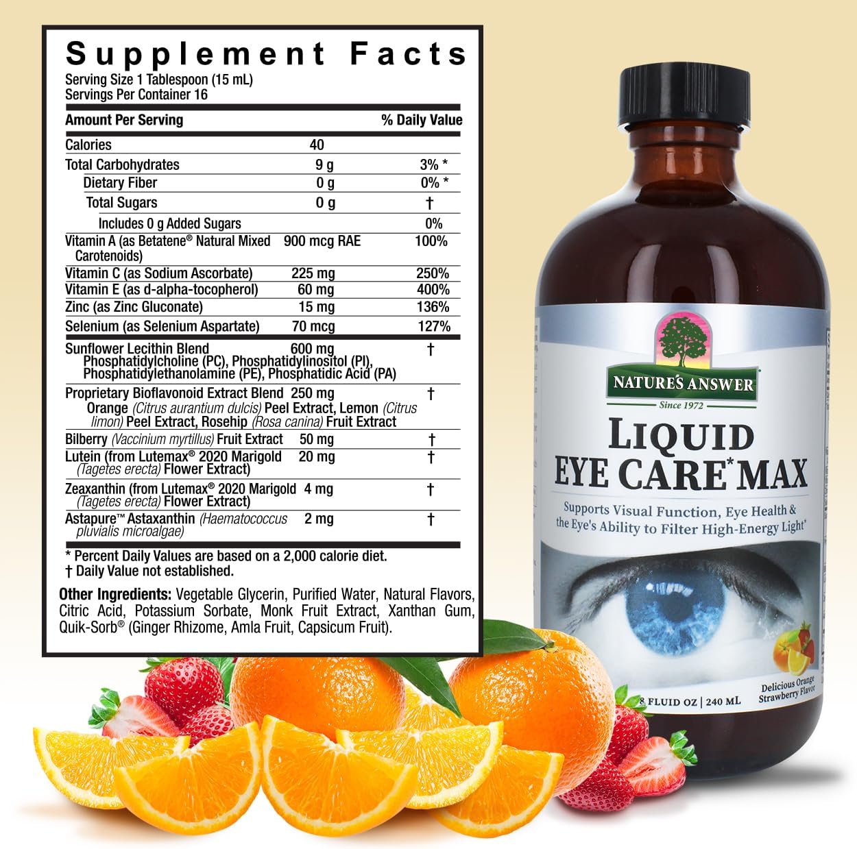 8 oz Liquid Eye Care Supplement | Supports Visual Function | Non-GMO | Gluten Free | Vegetarian | Made in USA | Great Taste | Nature's Answer