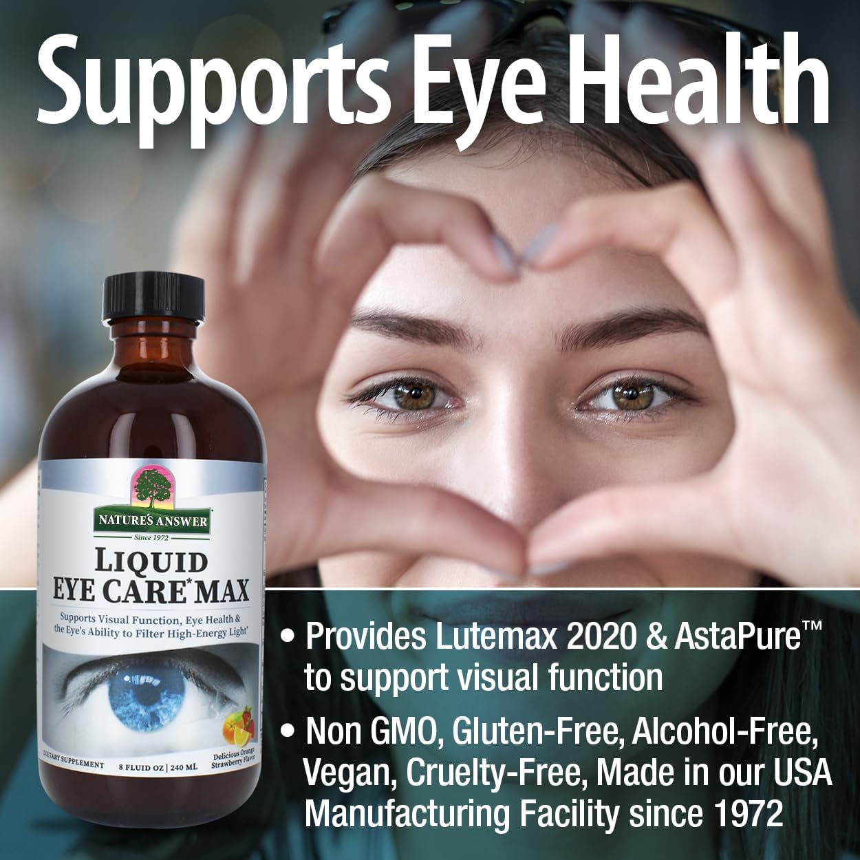 8 oz Liquid Eye Care Supplement | Supports Visual Function | Non-GMO | Gluten Free | Vegetarian | Made in USA | Great Taste | Nature's Answer