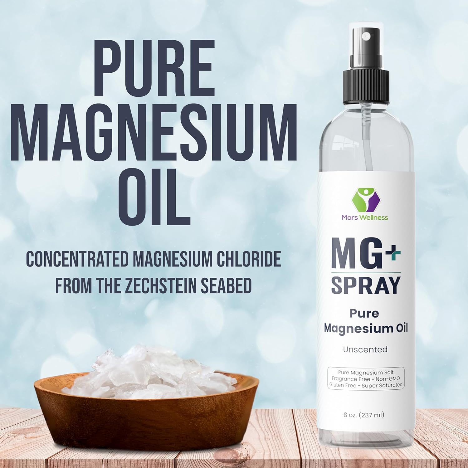 8 oz Mars Wellness MG+ Pure Magnesium Oil Spray - USA Made Muscle Relaxation and Rejuvenation Spray