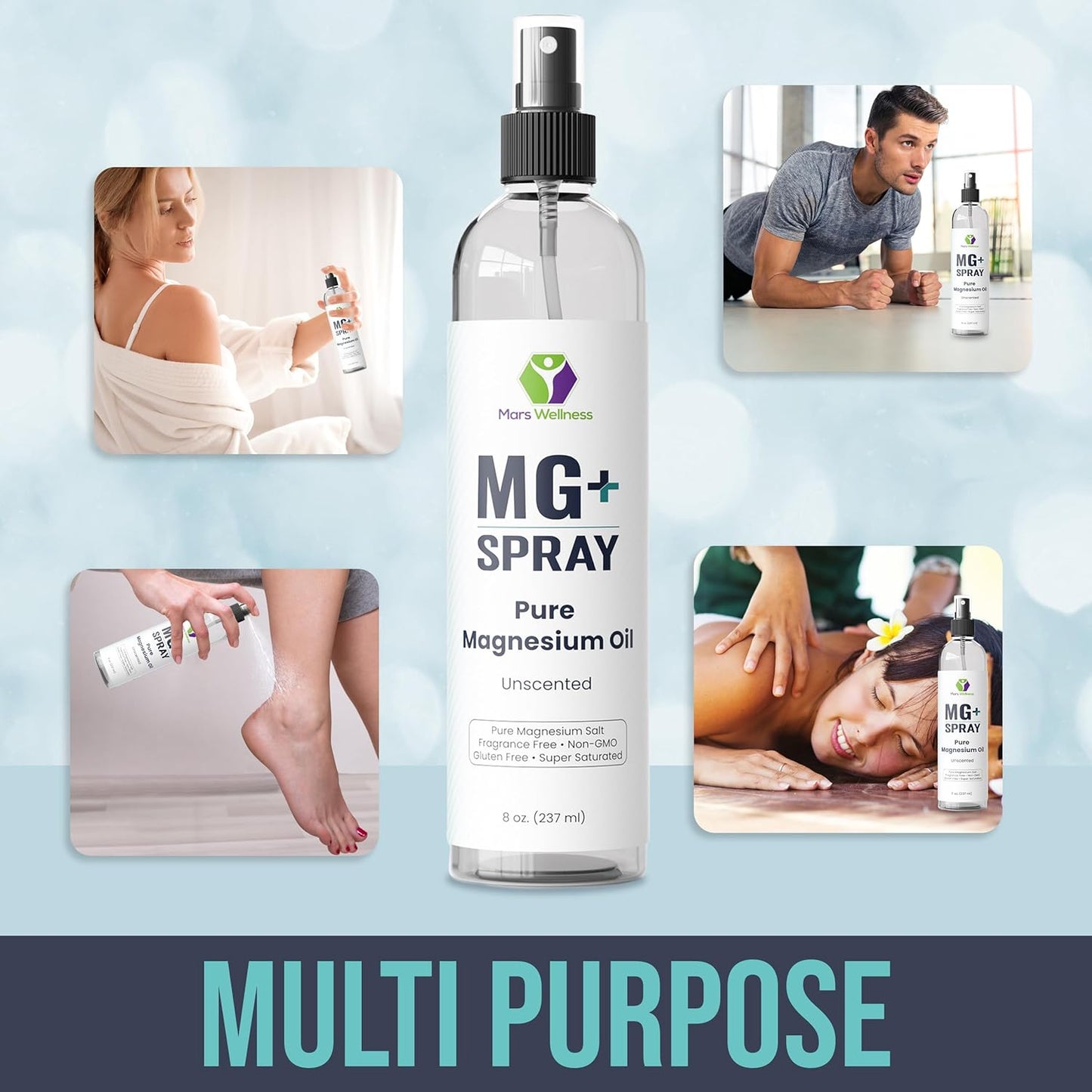 8 oz Mars Wellness MG+ Pure Magnesium Oil Spray - USA Made Muscle Relaxation and Rejuvenation Spray