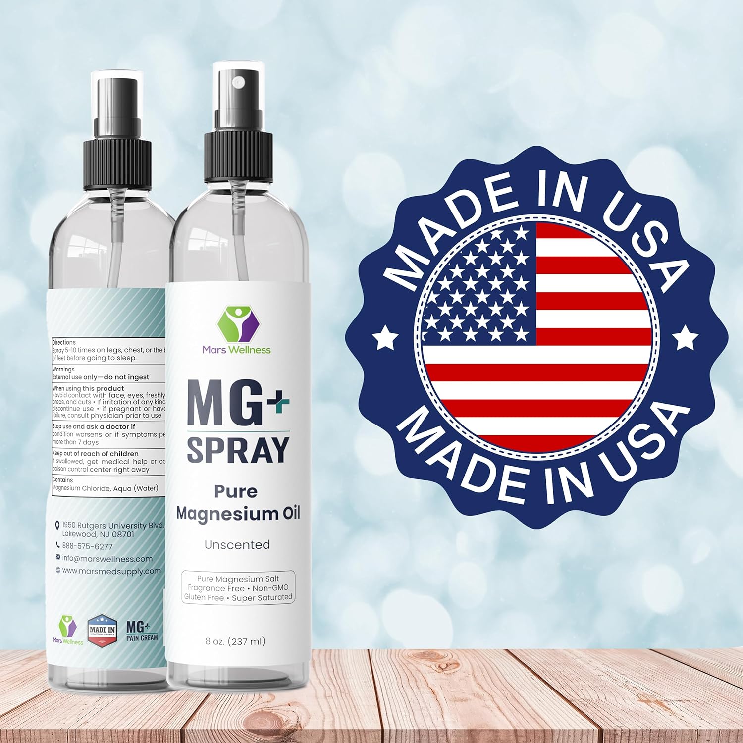 8 oz Mars Wellness MG+ Pure Magnesium Oil Spray - USA Made Muscle Relaxation and Rejuvenation Spray
