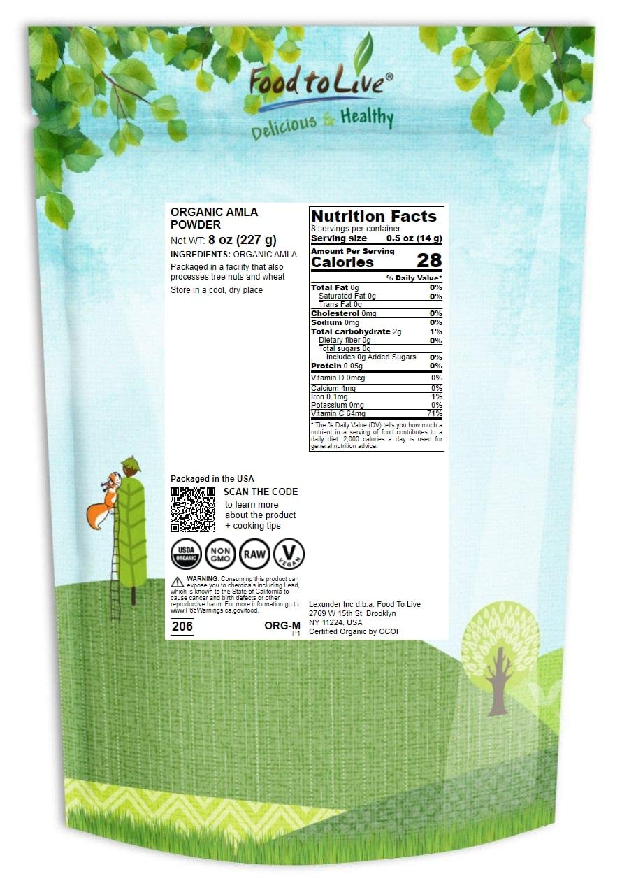 8 Oz Non-GMO Organic Amla Berry Powder (Amalaki) - Raw & Pure Indian Gooseberry - Rich in Antioxidants & Vitamin C - Ideal for Smoothies, Shakes, Yogurt, Juices - Kosher & Vegan Friendly