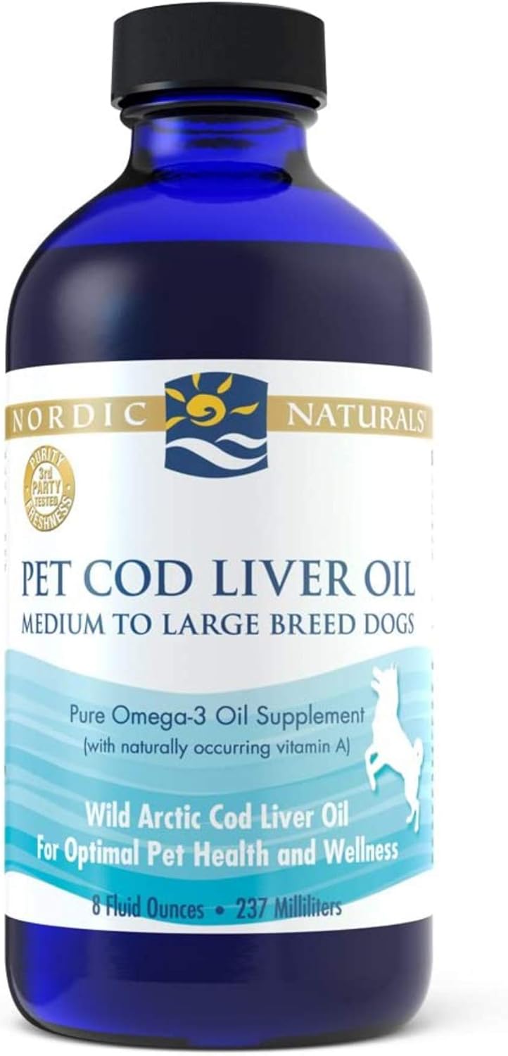 8 oz Nordic Naturals Pet Cod Liver Oil with 1104 mg Omega-3 - Unflavored Fish Oil for Dogs - EPA & DHA for Skin, Coat, & Immune Health