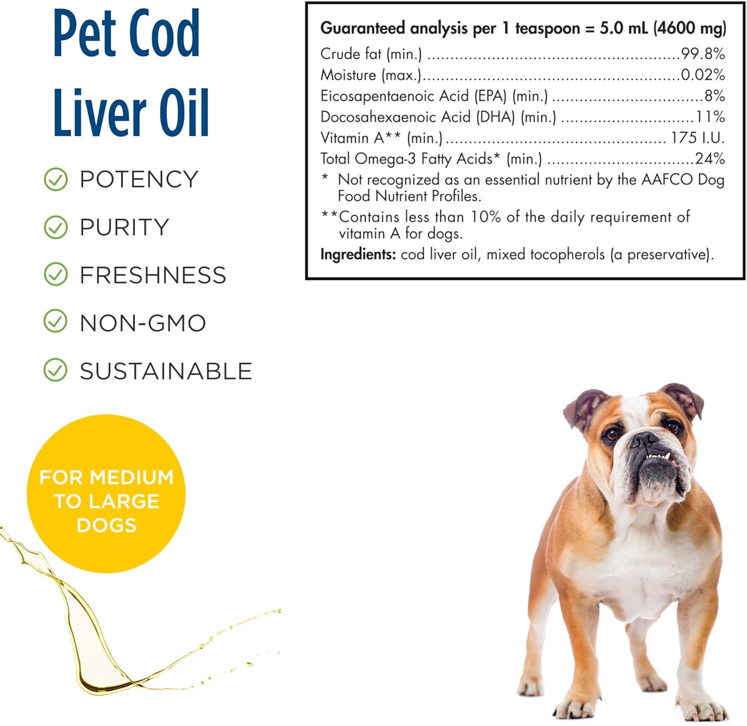 8 oz Nordic Naturals Pet Cod Liver Oil with 1104 mg Omega-3 - Unflavored Fish Oil for Dogs - EPA & DHA for Skin, Coat, & Immune Health