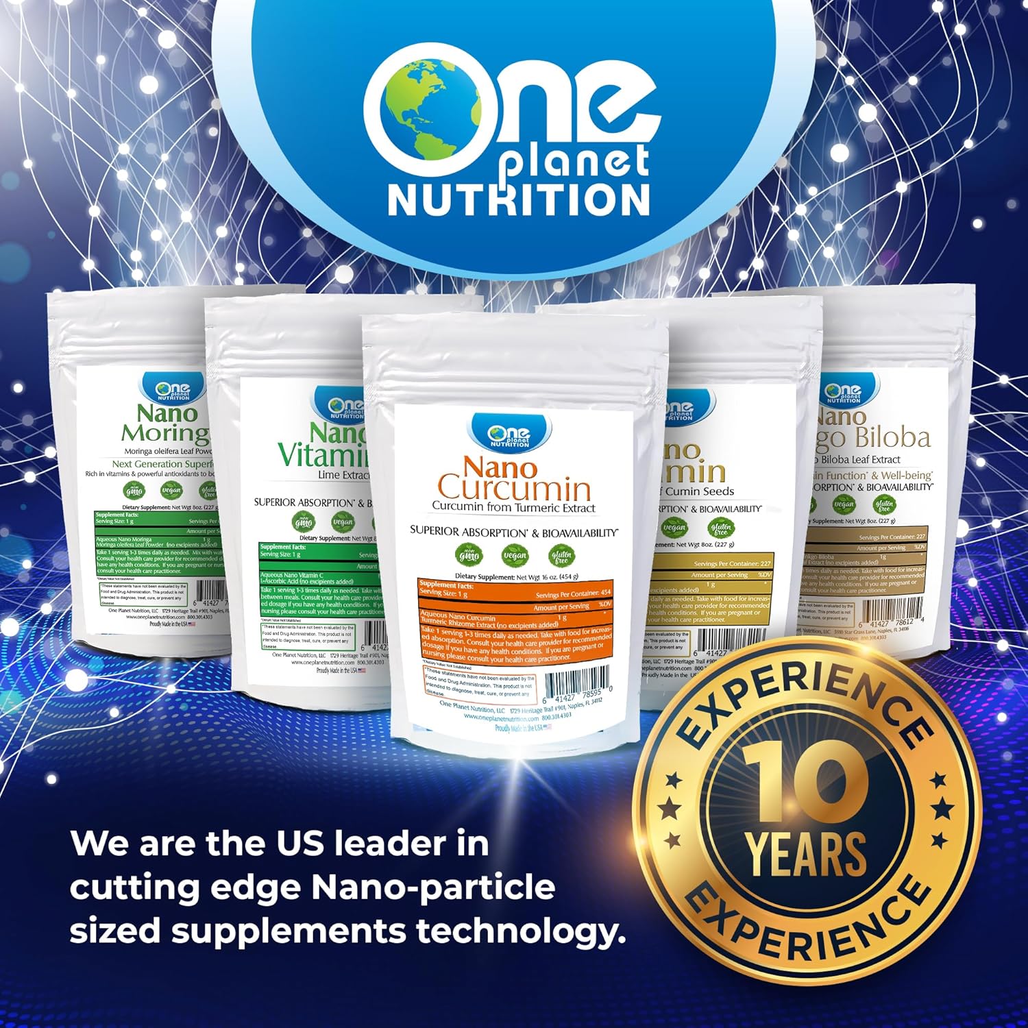 8 oz One Planet Nutrition Nano Gotu Kola Powder - 227 Servings, Enhanced Absorption, Brain Function & Collagen Synthesis Support, Non-GMO, Vegan, Gluten-Free