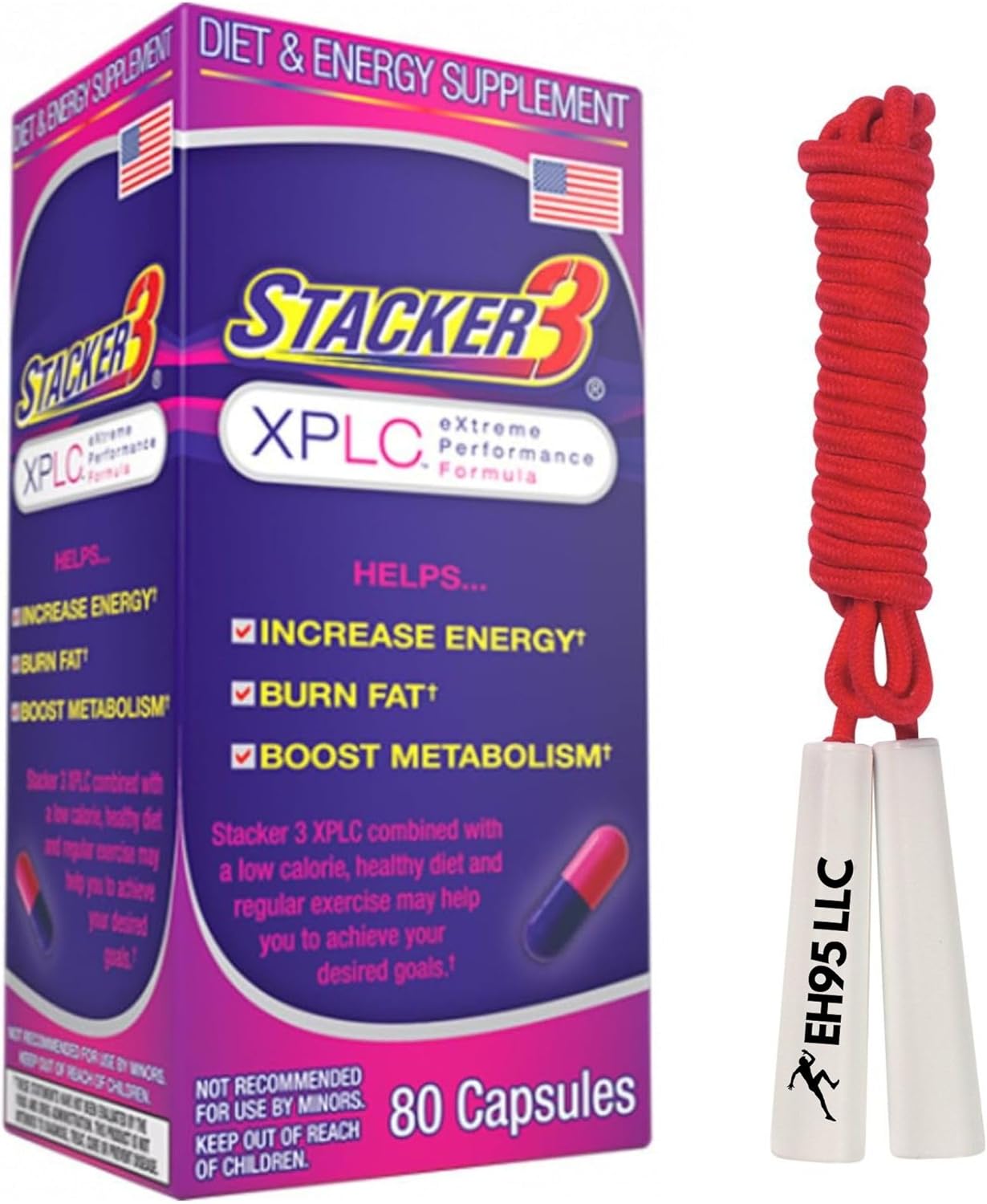 80 Capsules of Generic Stacker 3 XPLC with Bonus Jump Rope