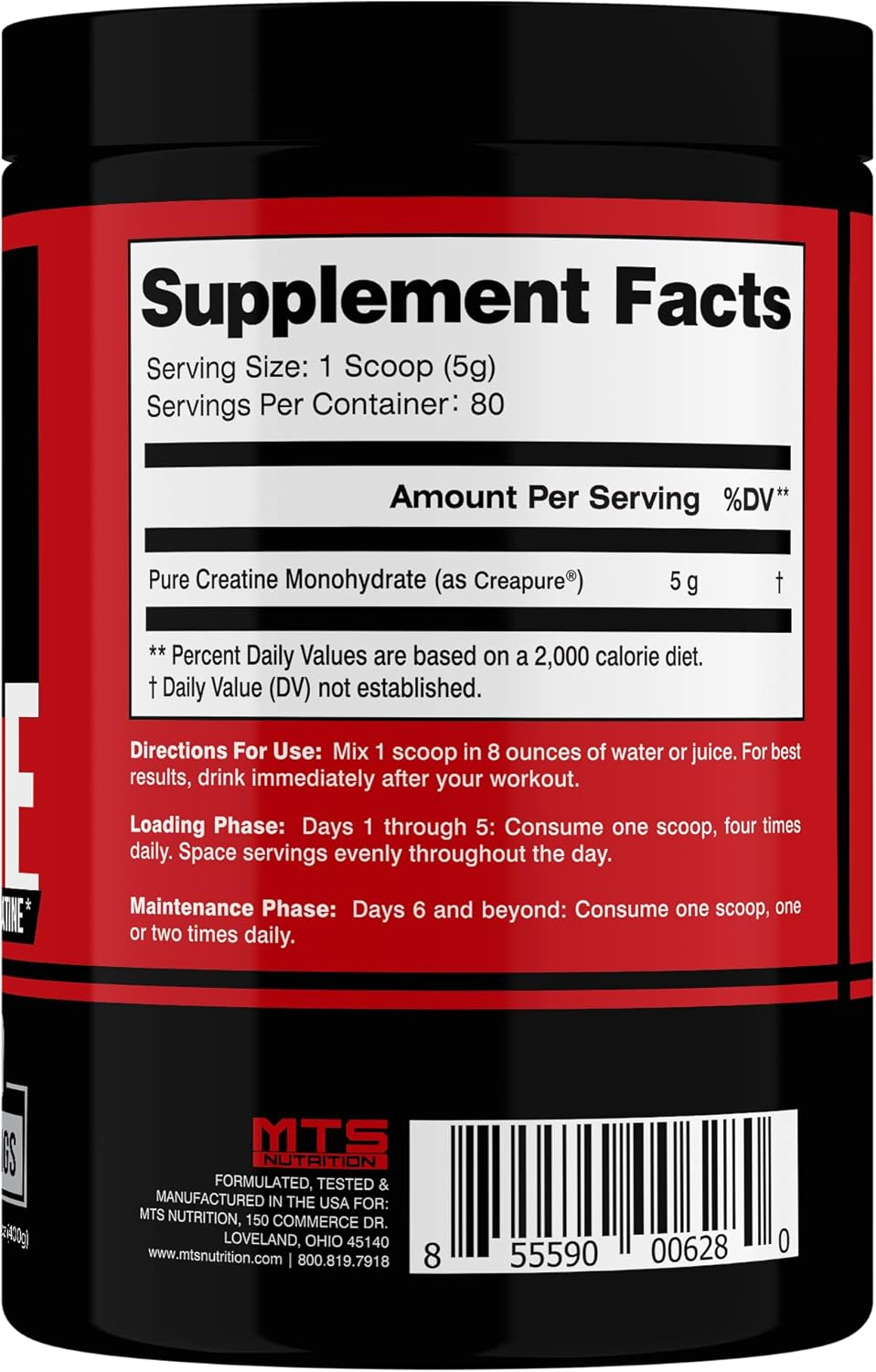 80 Servings MTS Nutrition Creapure Creatine Powder for Muscle Growth and Recovery - Unflavored Supplement