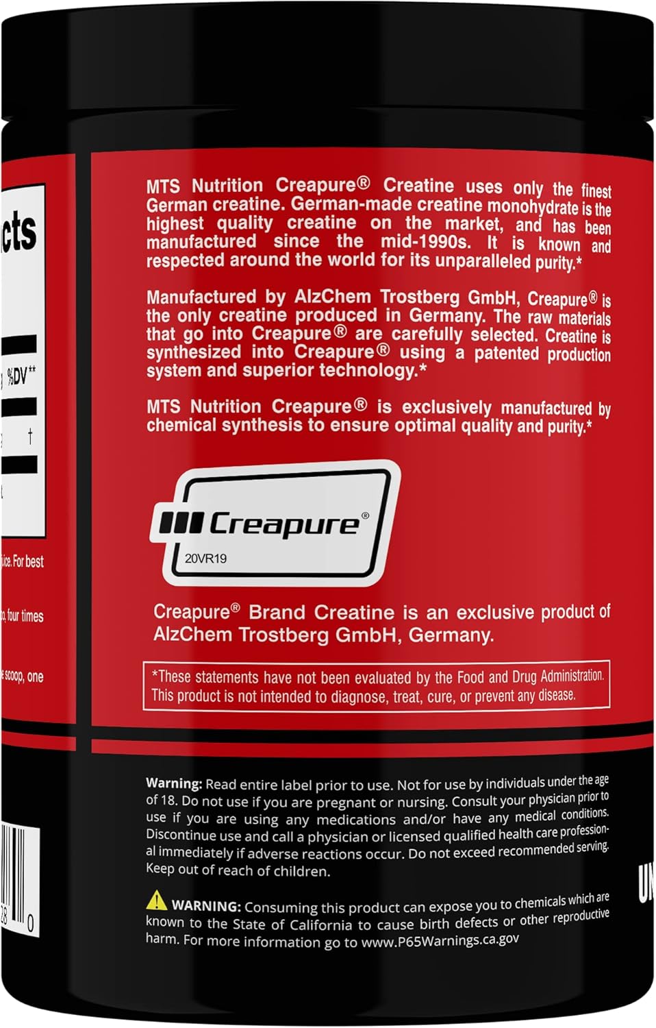 80 Servings MTS Nutrition Creapure Creatine Powder for Muscle Growth and Recovery - Unflavored Supplement