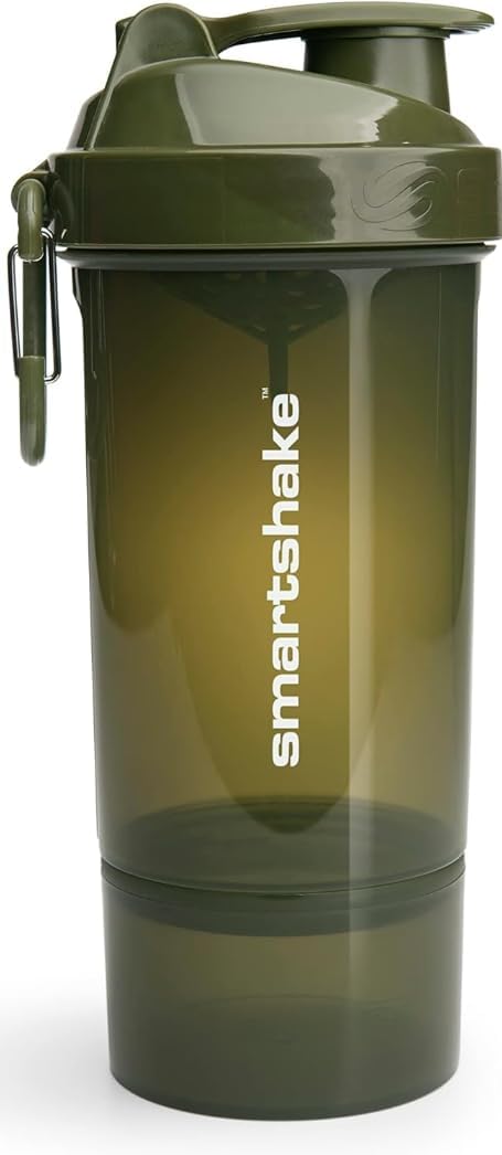 800 ml Smartshake O2GO ONE Plastic Protein Shaker Bottle | Leakproof Screw-on Lid | BPA Free | 27 oz Capacity | Army Green Color