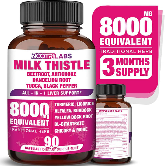 8000mg All-in-1 Liver Support Capsules with Milk Thistle, NAC, BeetRoot, Dandelion Root, Antioxidants, TUDCA, Choline, & Ginger - 90 Vegan Capsules
