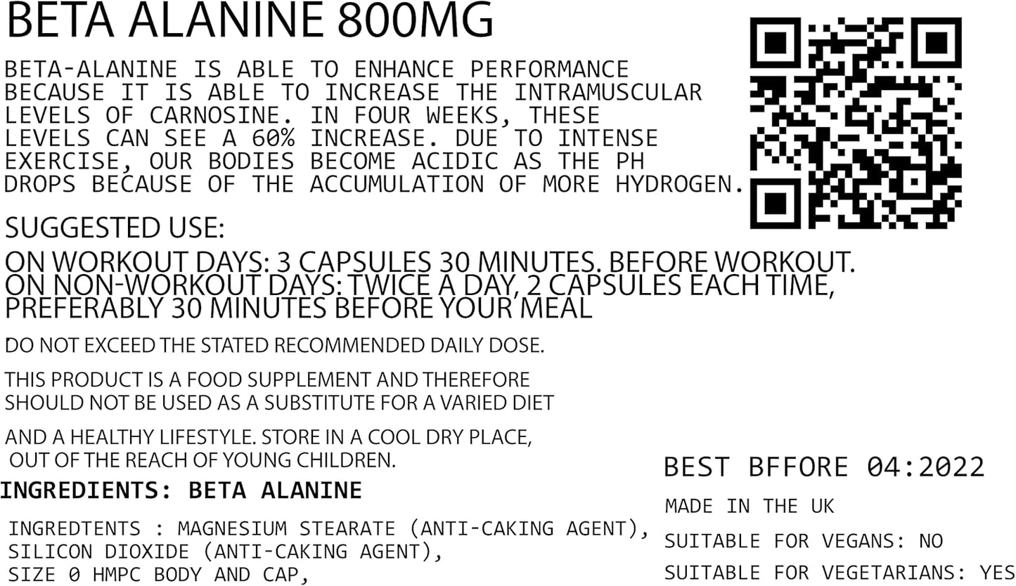 800MG Beta Alanine Capsules for Rapid Strength - Pre-Workout Muscle Growth Support - Boost Athletic Performance - Nutritional Supplements for Healthy Lifestyle