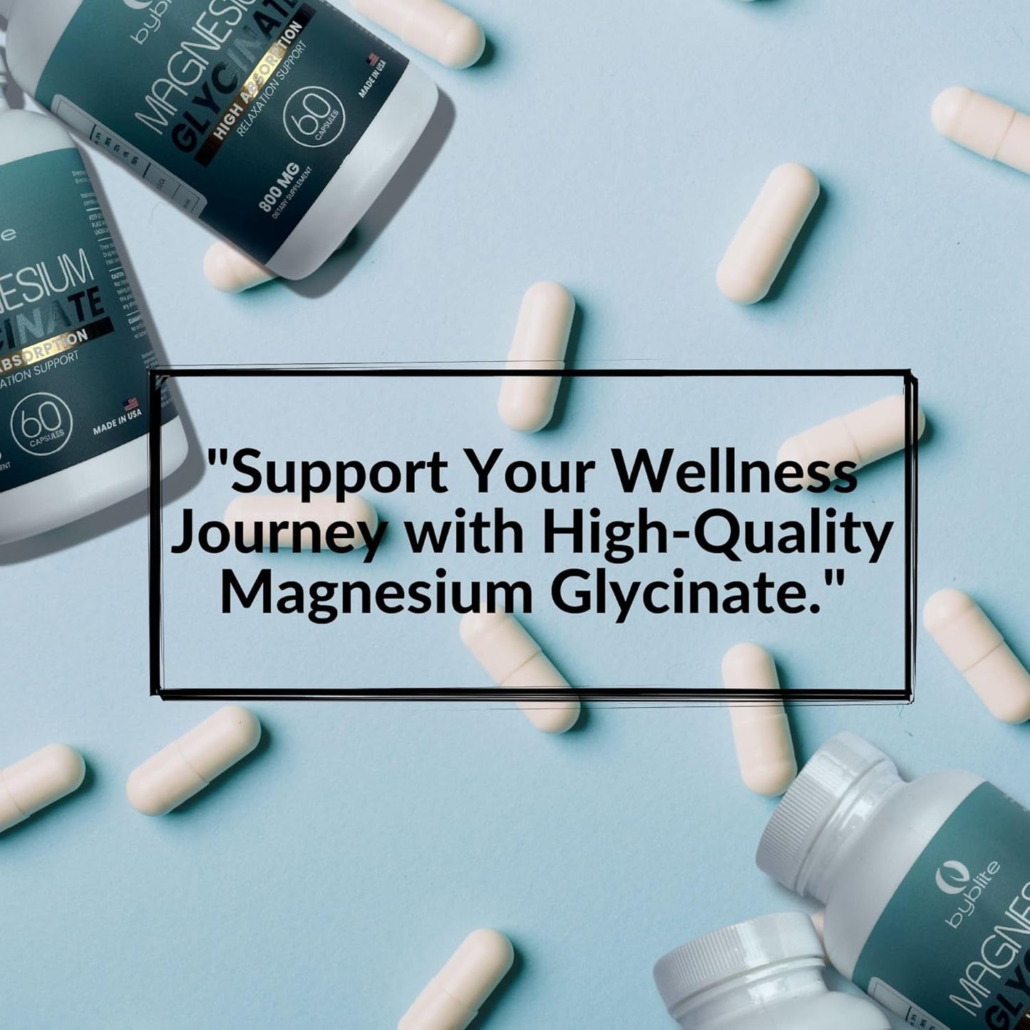 800mg Byblite Magnesium Glycinate for High Absorption - Promotes Wellness, Sleep, Muscle Function, Heart Health, and Stress Relief