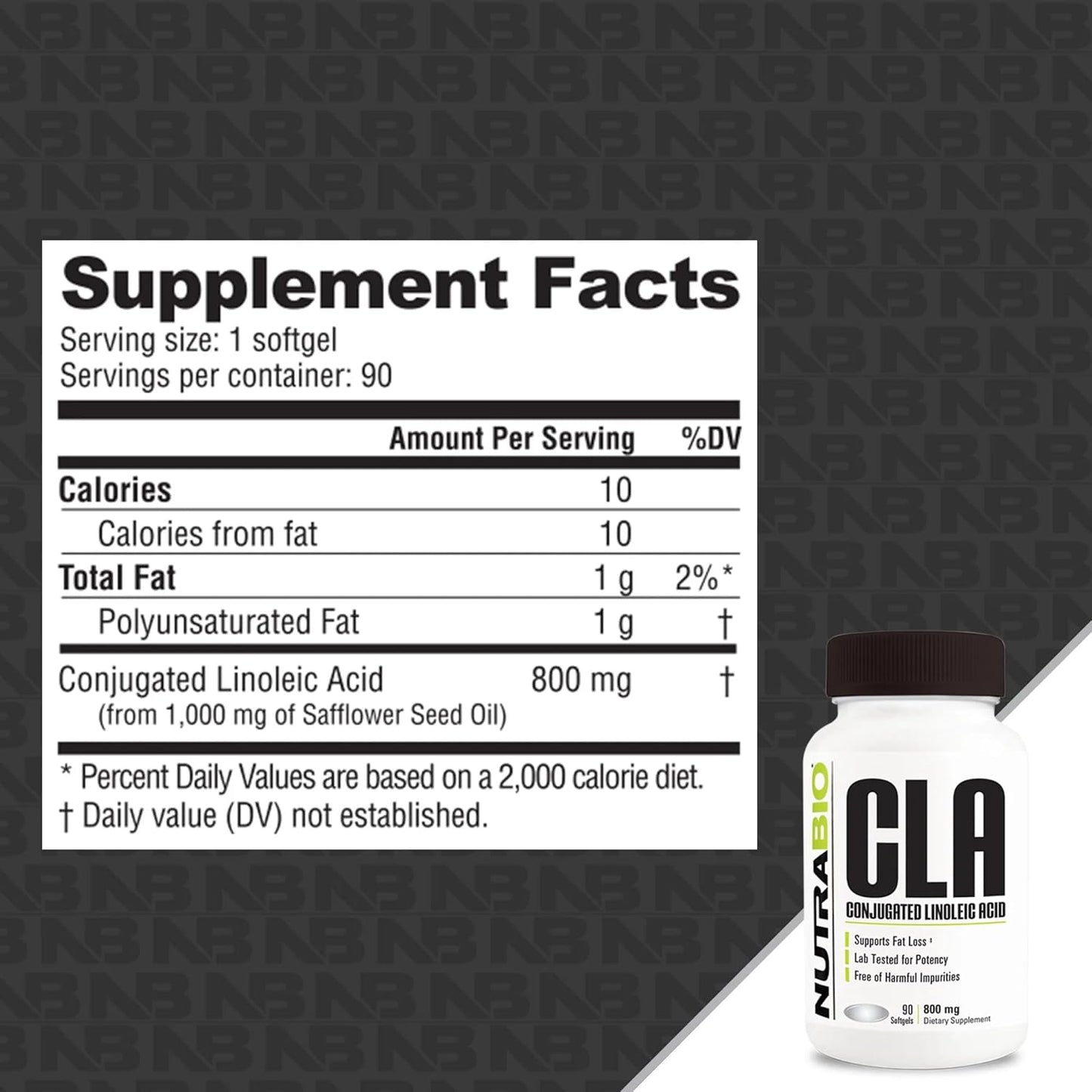 800mg CLA Conjugated Linoleic Acid Supplement - 90 Softgels by NutraBio