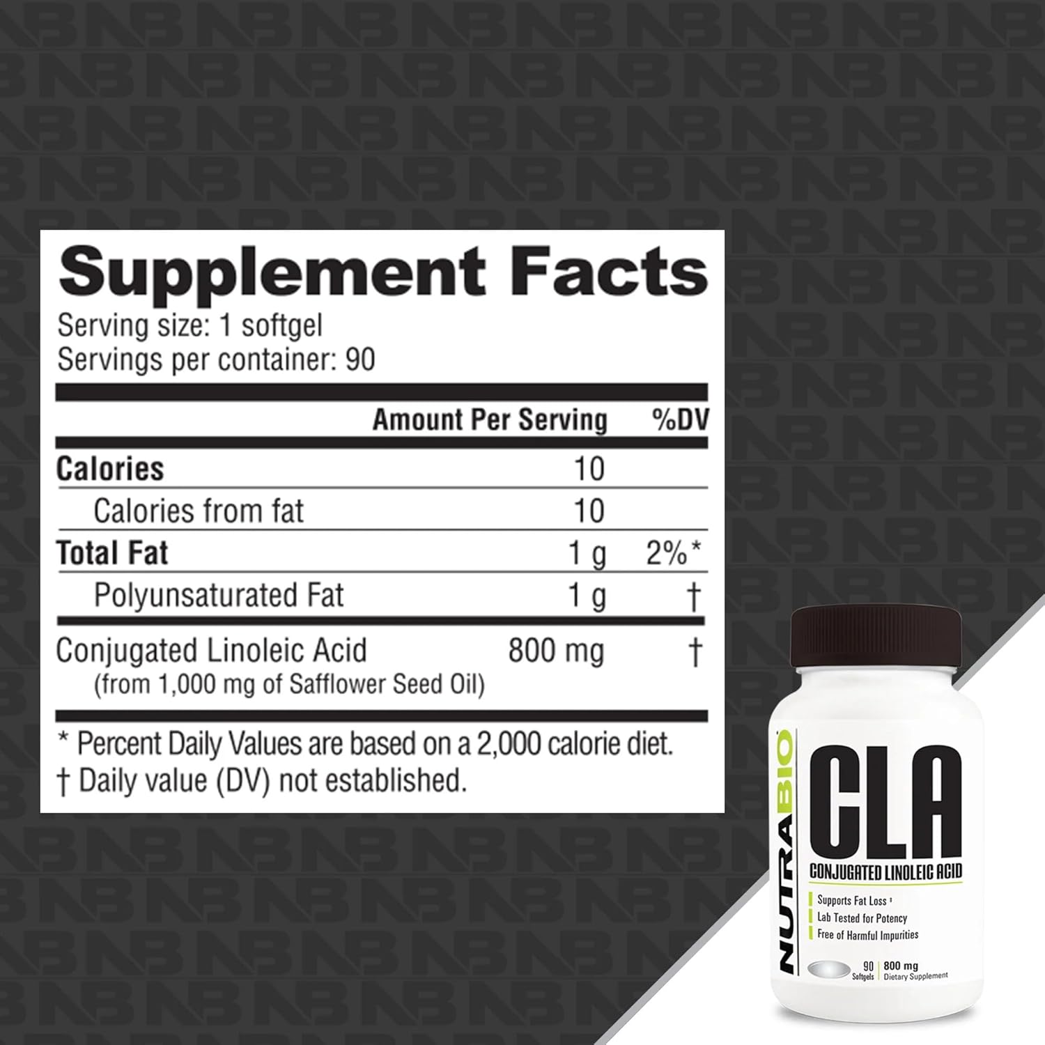 800mg CLA Conjugated Linoleic Acid Supplement - 90 Softgels by NutraBio