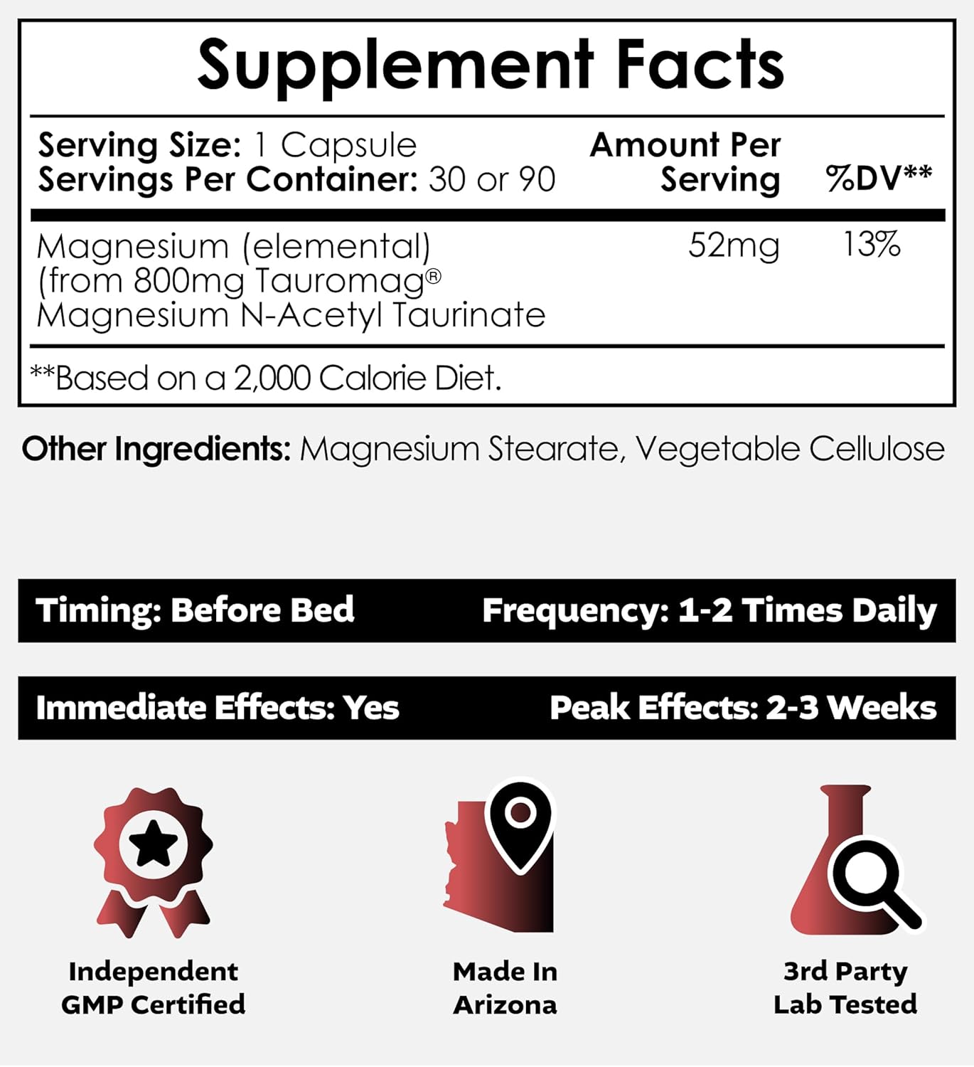 800mg Magnesium N-Acetyl Taurinate Capsules - 30 Count by Nootropics Depot