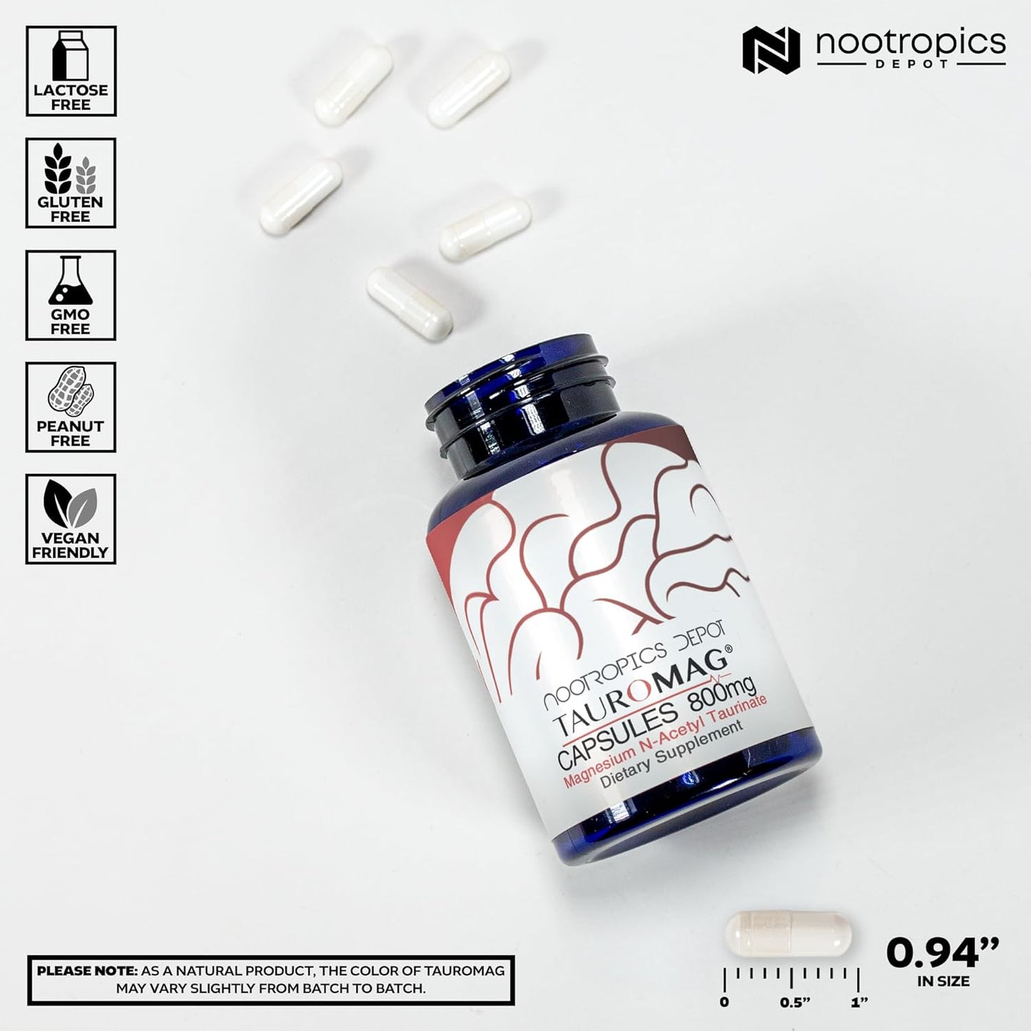 800mg Magnesium N-Acetyl Taurinate Capsules - 30 Count by Nootropics Depot