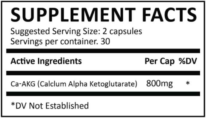 80mg Calcium Alpha-ketoglutarate (Ca-Akg) per 2 Capsule Serving by Live-Longer.net