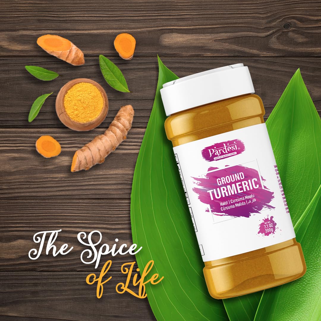 8.11 OZ Pardesi Turmeric Root Powder - 100% Pure Curcumin Ground - Non GMO Indian Turmeric Powder with Shaker Jar - Vegan & Gluten Friendly - Salt Free