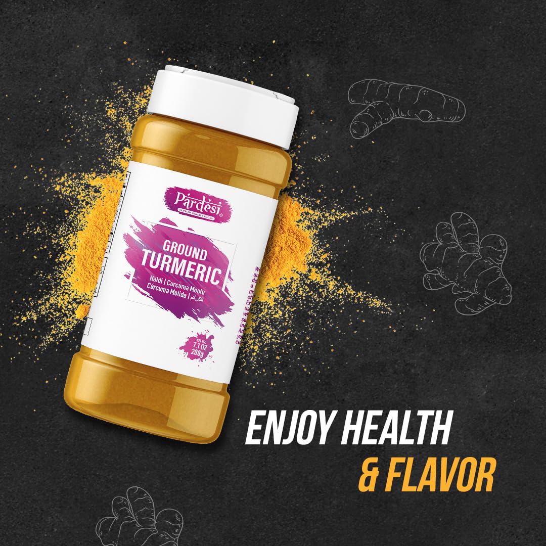 8.11 OZ Pardesi Turmeric Root Powder - 100% Pure Curcumin Ground - Non GMO Indian Turmeric Powder with Shaker Jar - Vegan & Gluten Friendly - Salt Free